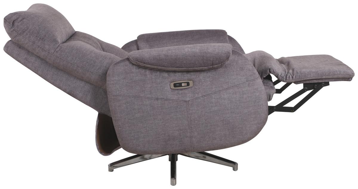 Elektrické TV kreslo MOON, sivá, relax.funkcia, do 140 kg - sivá/chrómová, Modern, kov/textil (72/107/159cm)