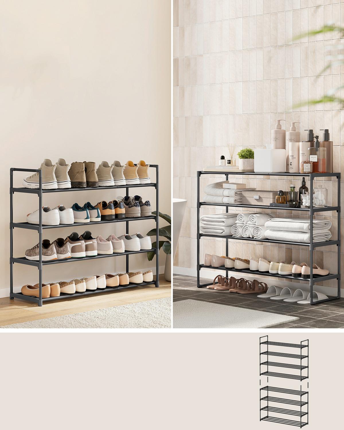 Schuhregal Schwarz B: 92cm - Schwarz, Basics, Kunststoff/Metall (92/74/30cm)