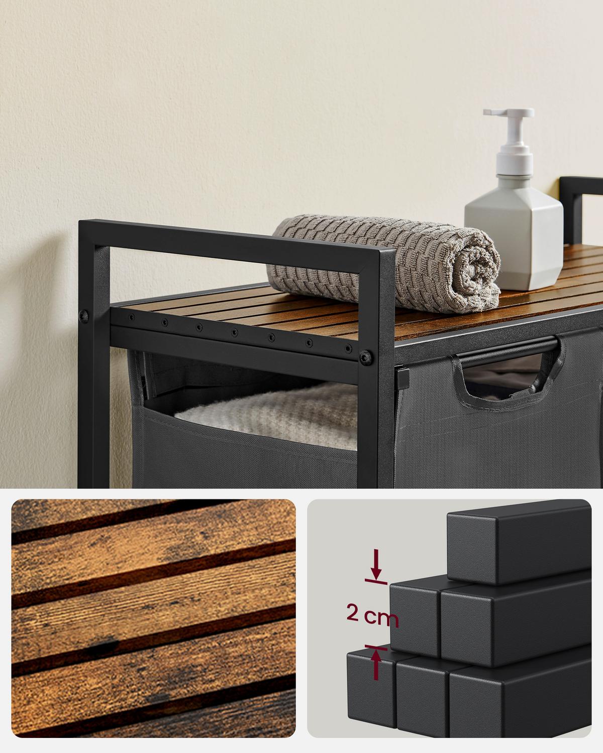 Wäschekorb Blh201g01 - Schwarz/Braun, Trend, Holzwerkstoff/Textil (73/72/33cm) - MID.YOU