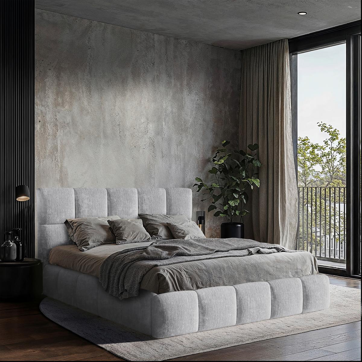 Polsterbett Cherry Chenille Blaugrau, Lf: 140x200 cm - Hellgrau/Schwarz, MODERN, Holz/Holzwerkstoff (140/200cm) - MID.YOU