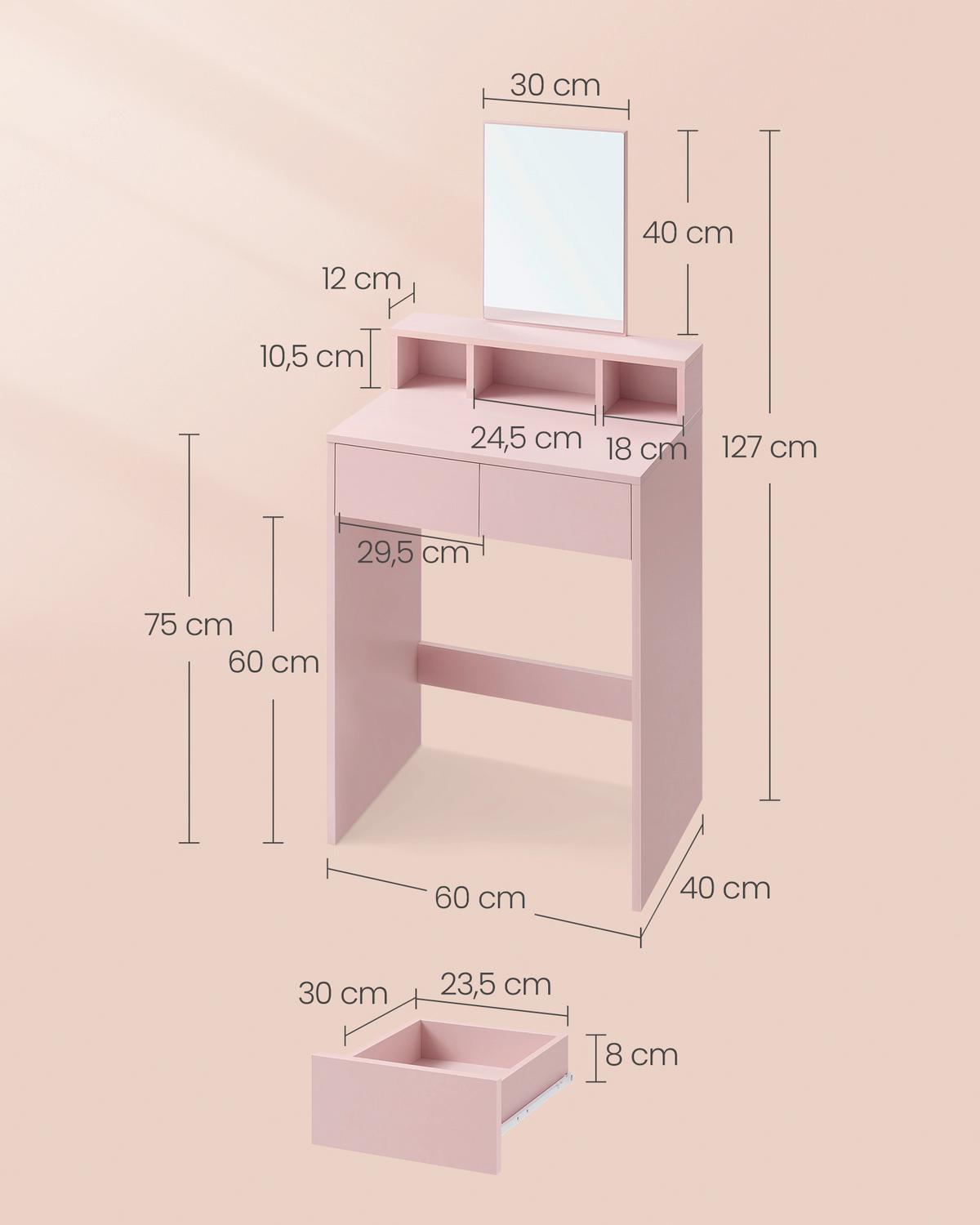SCHMINKTISCH DRESSING TABLE - Pink, MODERN, Glas/Holzwerkstoff (60/40/127cm) - MID.YOU