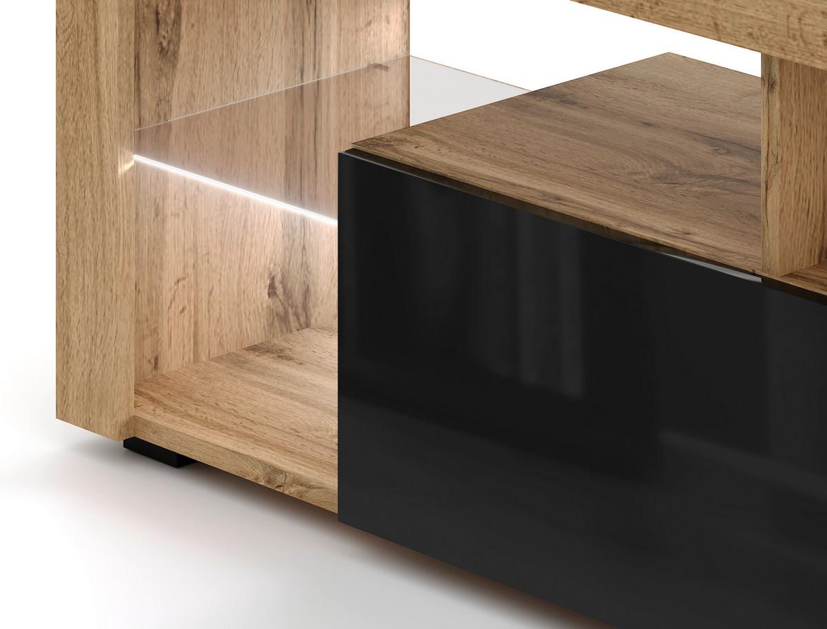 Lowboard Everest 140 Led - Eiche Wotan/Schwarz, Design, Glas/Holzwerkstoff (140/50,5/35cm) - Livetastic