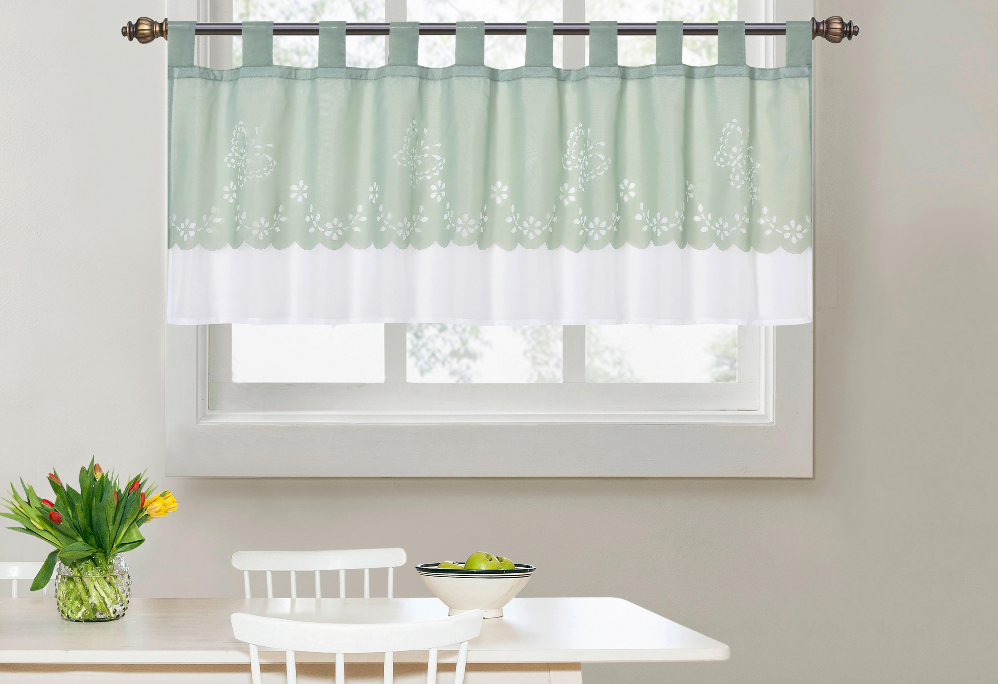 Kurzgardine Paula - Grün, ROMANTIK / LANDHAUS, Textil (145/50cm) - James Wood