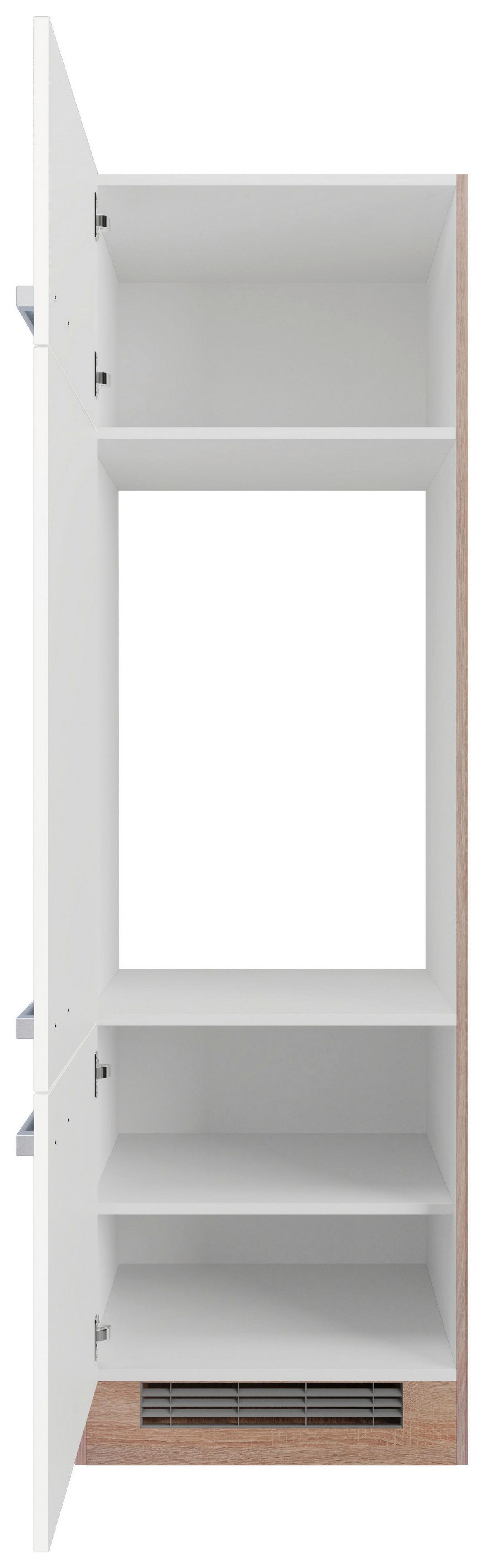 Vysoká skrinka LEXA - biela/farba ušľachtilej ocele, kompozitné drevo/plast (60/200/57cm)