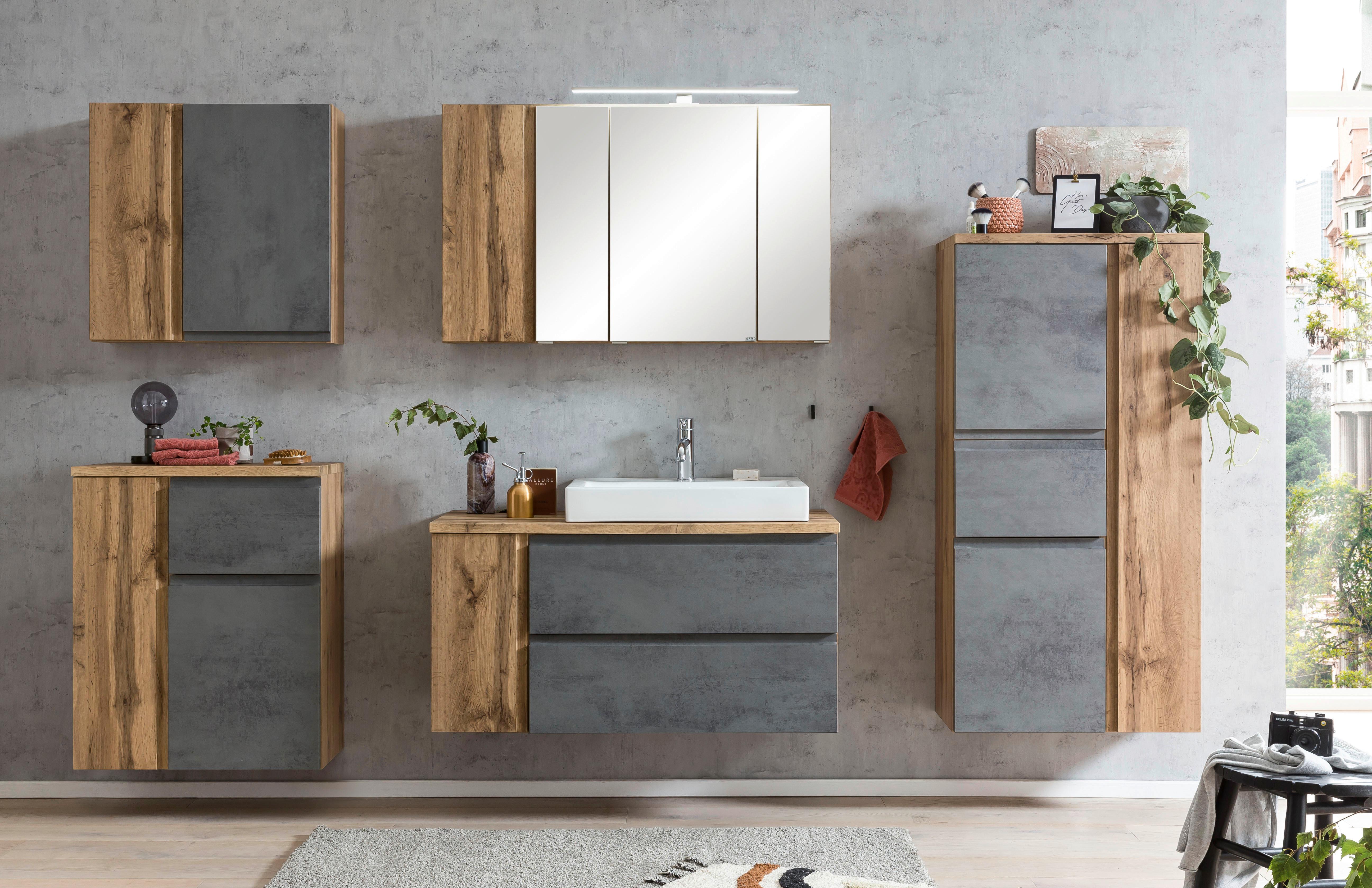 Midischrank Verese B: 65 cm Hellgrau/Eiche Wotan - Silberfarben/Eiche Wotan, MODERN, Holzwerkstoff (65/130/35cm) - Held