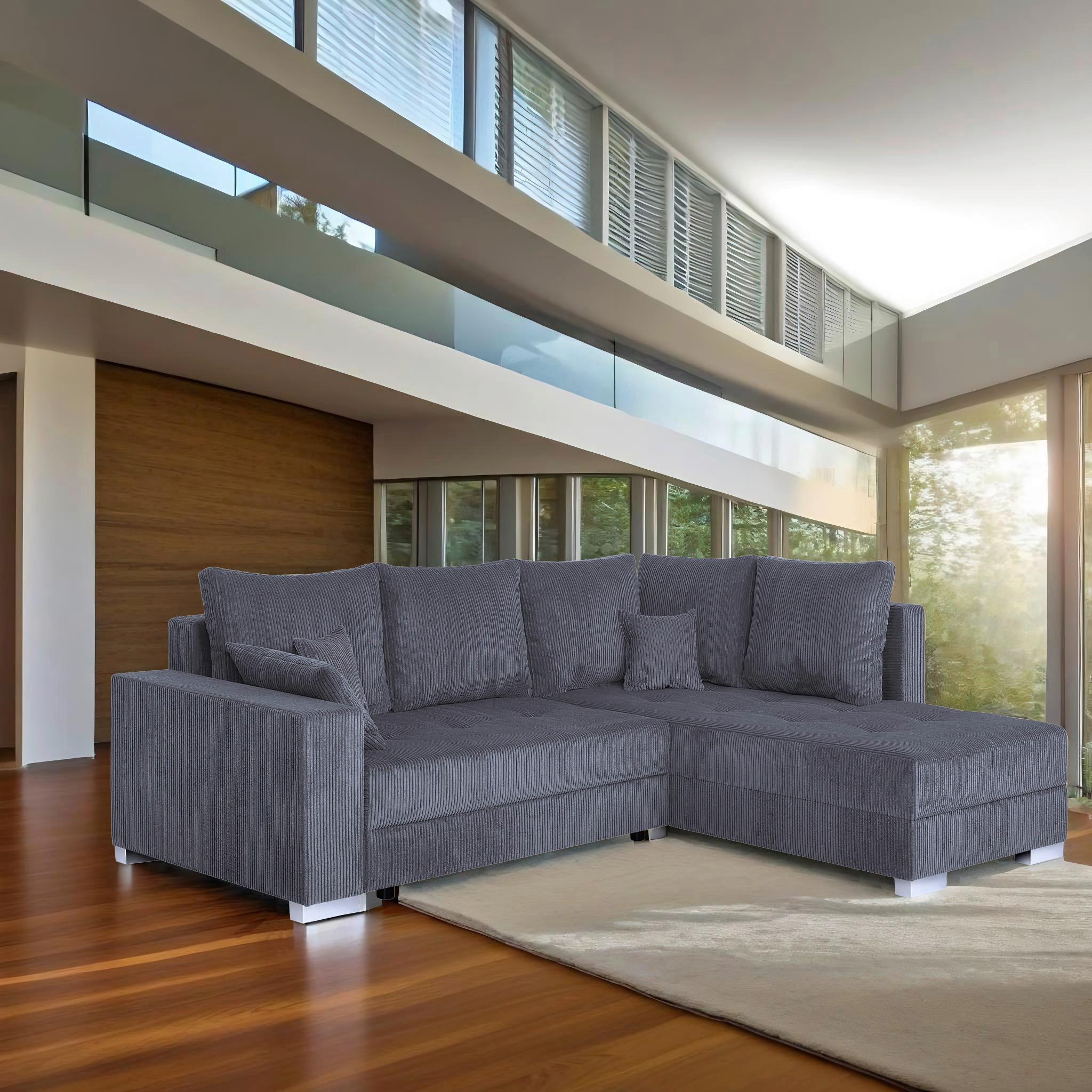 Ecksofa Lars Dunkelgrau S: 260x218 cm - Chromfarben/Dunkelgrau, Design, Holzwerkstoff/Textil (260/218cm) - P & B
