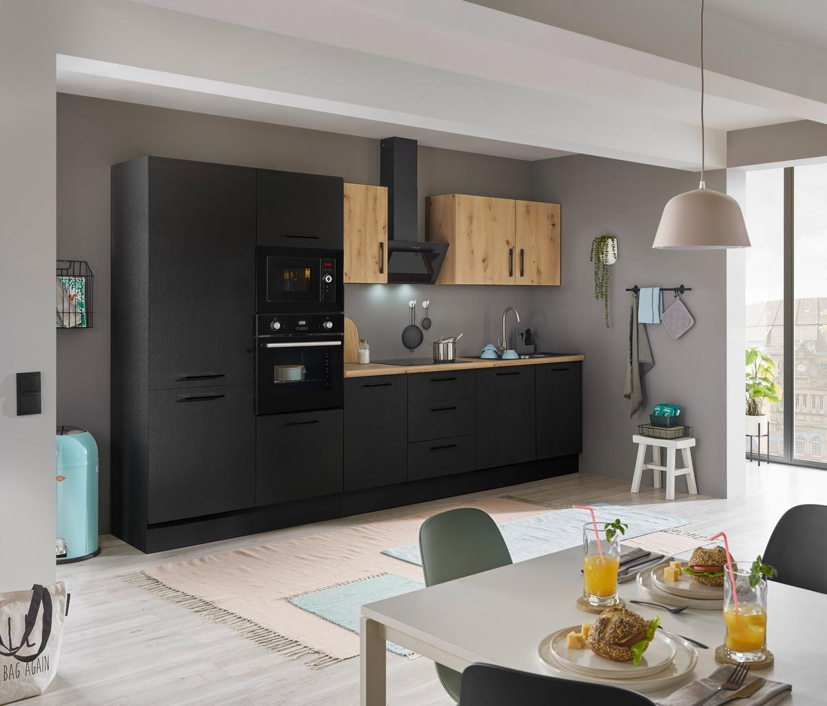 Küchenblock Turin Schwarz/eiche Dekor B: 340 Cm - Schwarz/Eiche Artisan, Basics, Holzwerkstoff (340cm) - MID.YOU