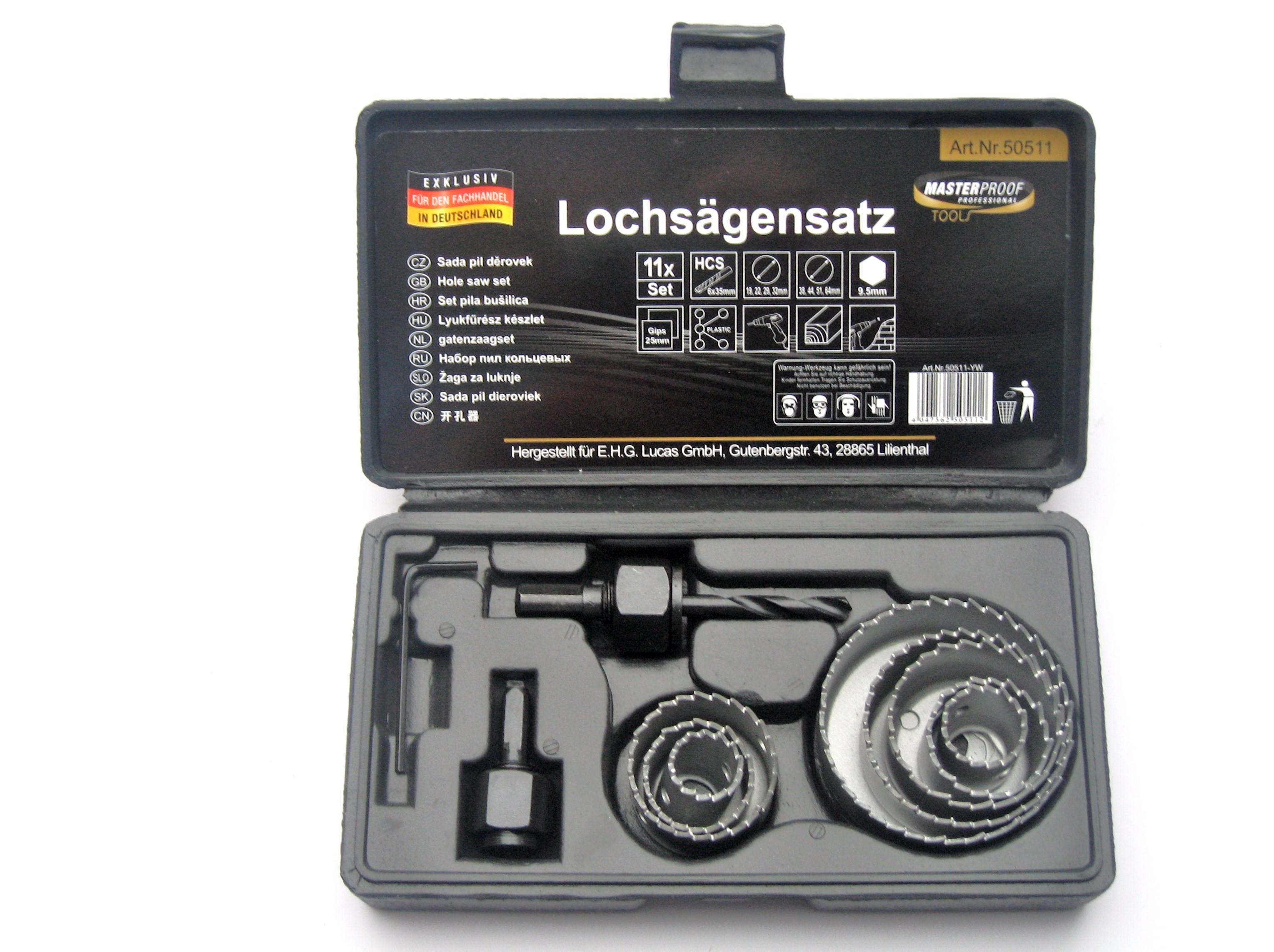 Lochsägen-Satz Filibert 11-Tlg Ø 19-51 mm, Zentrierbohrer - Silberfarben, KONVENTIONELL, Metall