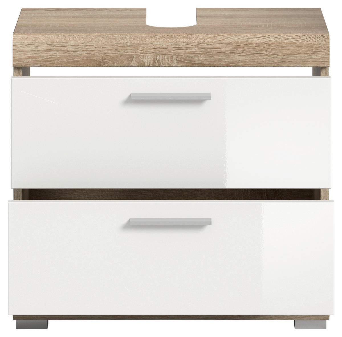 Waschbeckenunterschrank Lambada Weiß Hg B: 60 Cm - Weiß Hochglanz/Silberfarben, MODERN, Holzwerkstoff (60/56/37cm) - MID.YOU