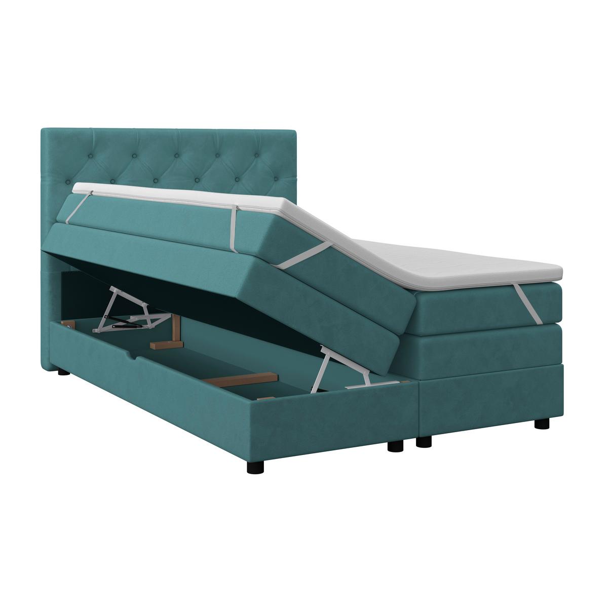 Boxspringbett Elio Petrol 140x200 Cm H3/h4 - Petrol/Schwarz, ROMANTIK / LANDHAUS, Textil (144/121/212cm) - James Wood