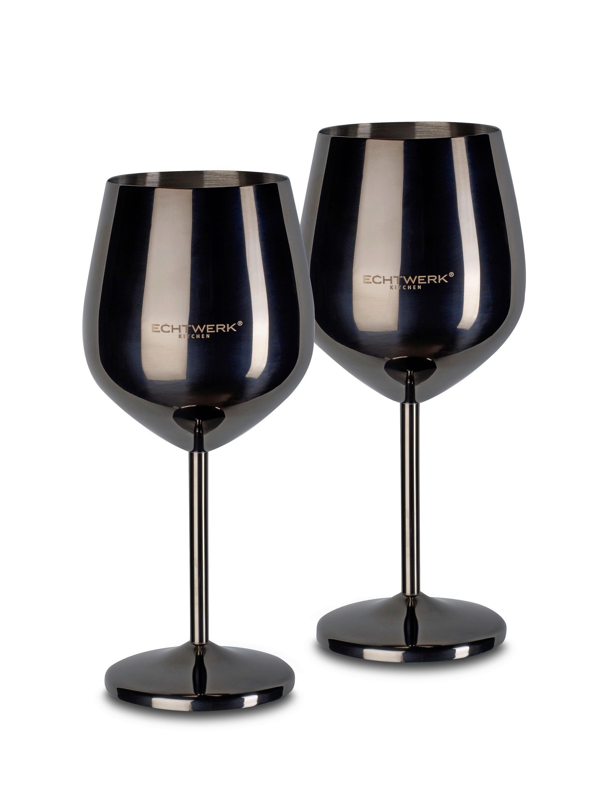 Weingläser Echtwerk Metall, Schwarz, Je 500ml - Schwarz Hochglanz, Basics, Metall (9,3/4,5/21cm) - Echtwerk