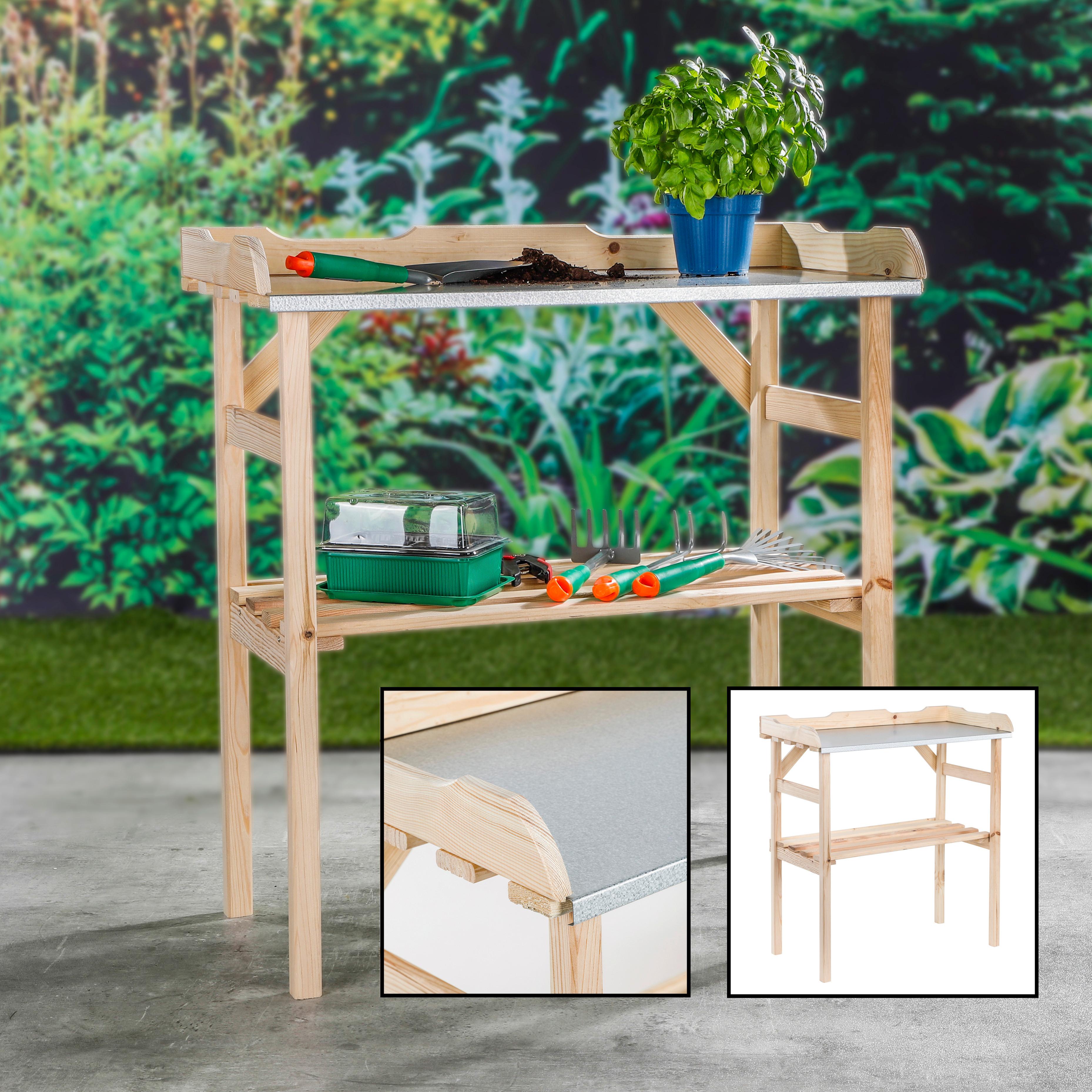 Pflanztisch mit Ablagefläche Holz Natur L/B/H: 82x38x78 cm
