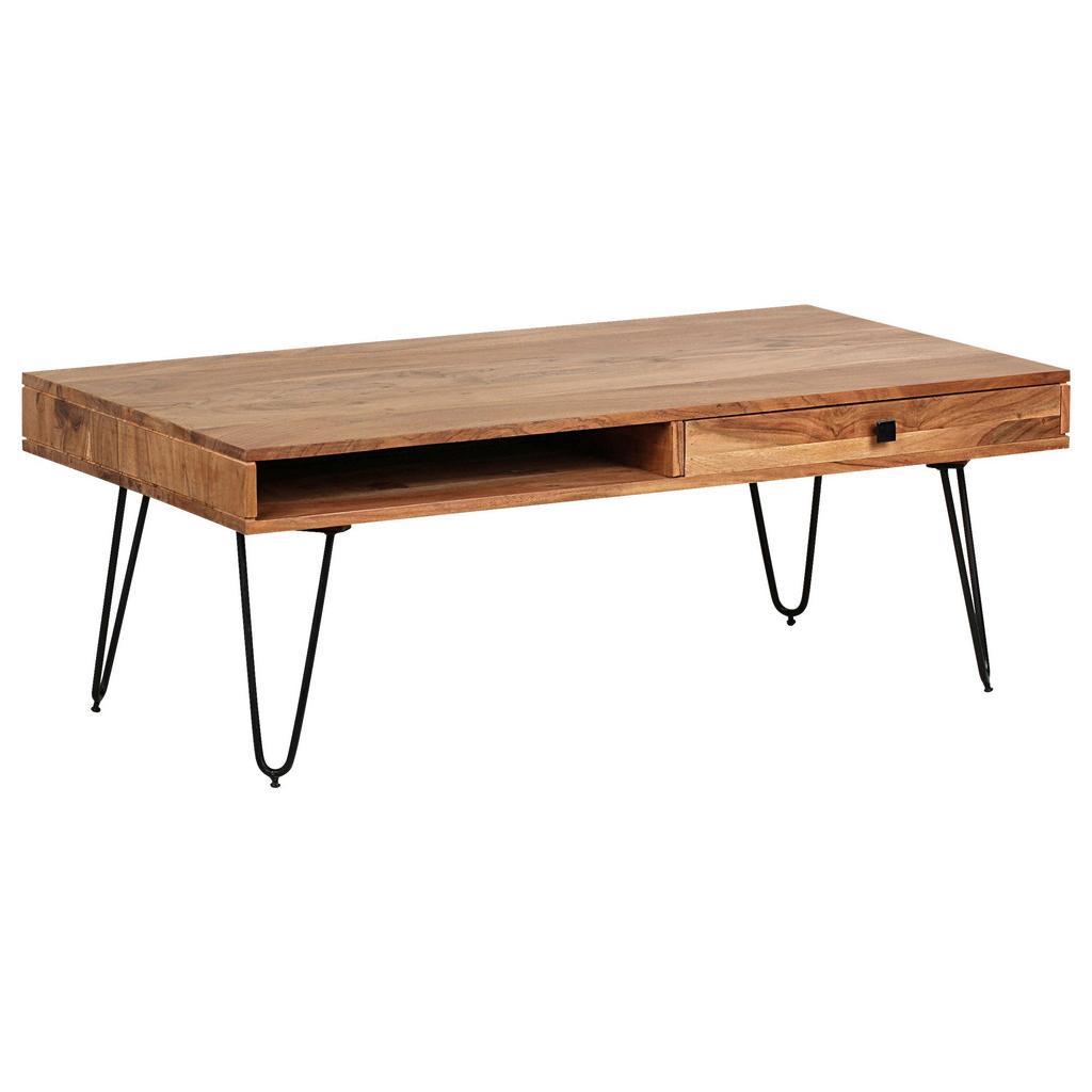 Couchtisch Holz mit Stauraum Bagli, Akazie/Schwarz