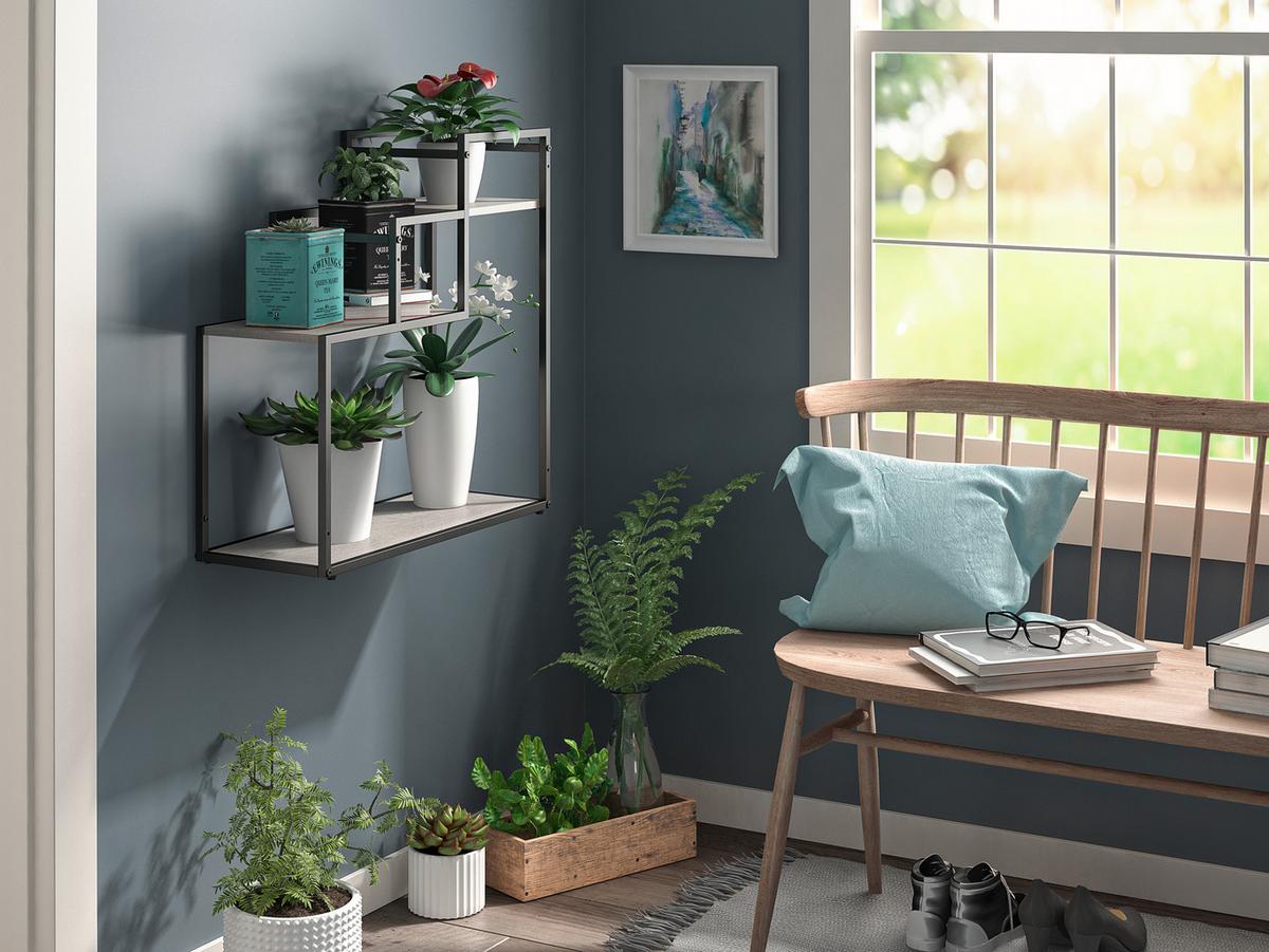 Blumenständer Weston Schwarz, Holzoptik B: 58 Cm - Schwarz/Naturfarben, Design, Metall (58/58/23cm) - MID.YOU