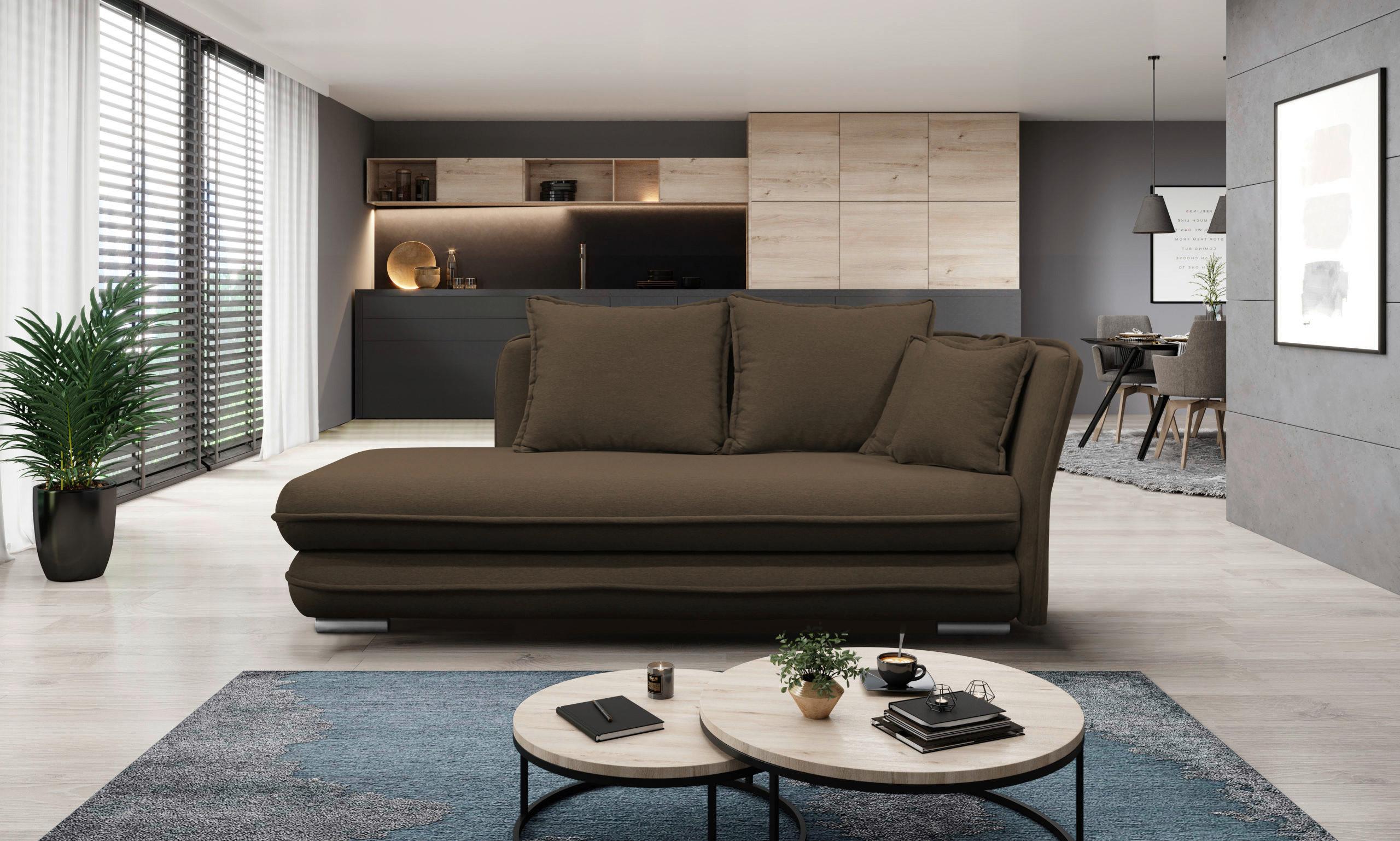 Liege Latte Braun Inkl. Bettkasten Ottomane Rechts - Silberfarben/Braun, Design, Textil (224/84/99/107cm) - MID.YOU