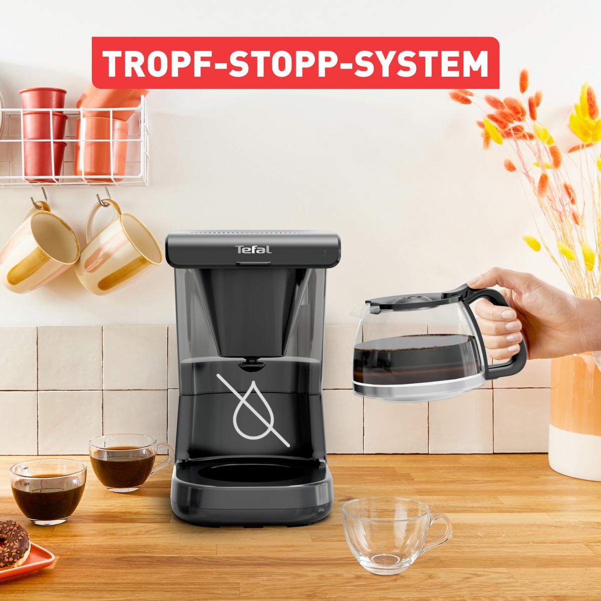 Filterkaffeemaschine Schwarz, 1000w, 12 Tassen - Transparent/Schwarz, Basics, Glas/Kunststoff (1,1l) - Tefal