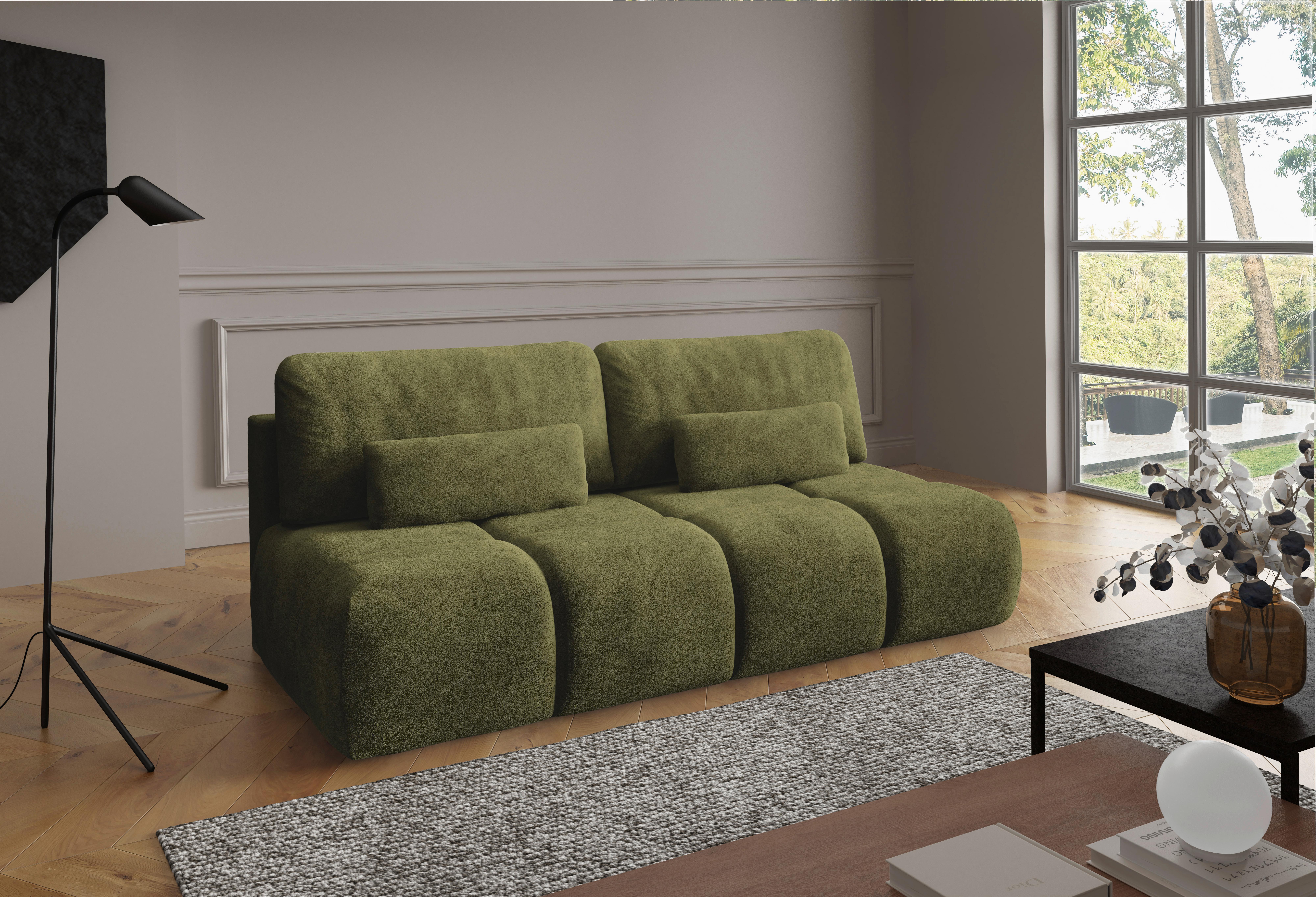 Schlafsofa Maron Olivgrün B: 219cm - Schwarz/Olivgrün, Design, Textil (219/94/110cm) - Livetastic
