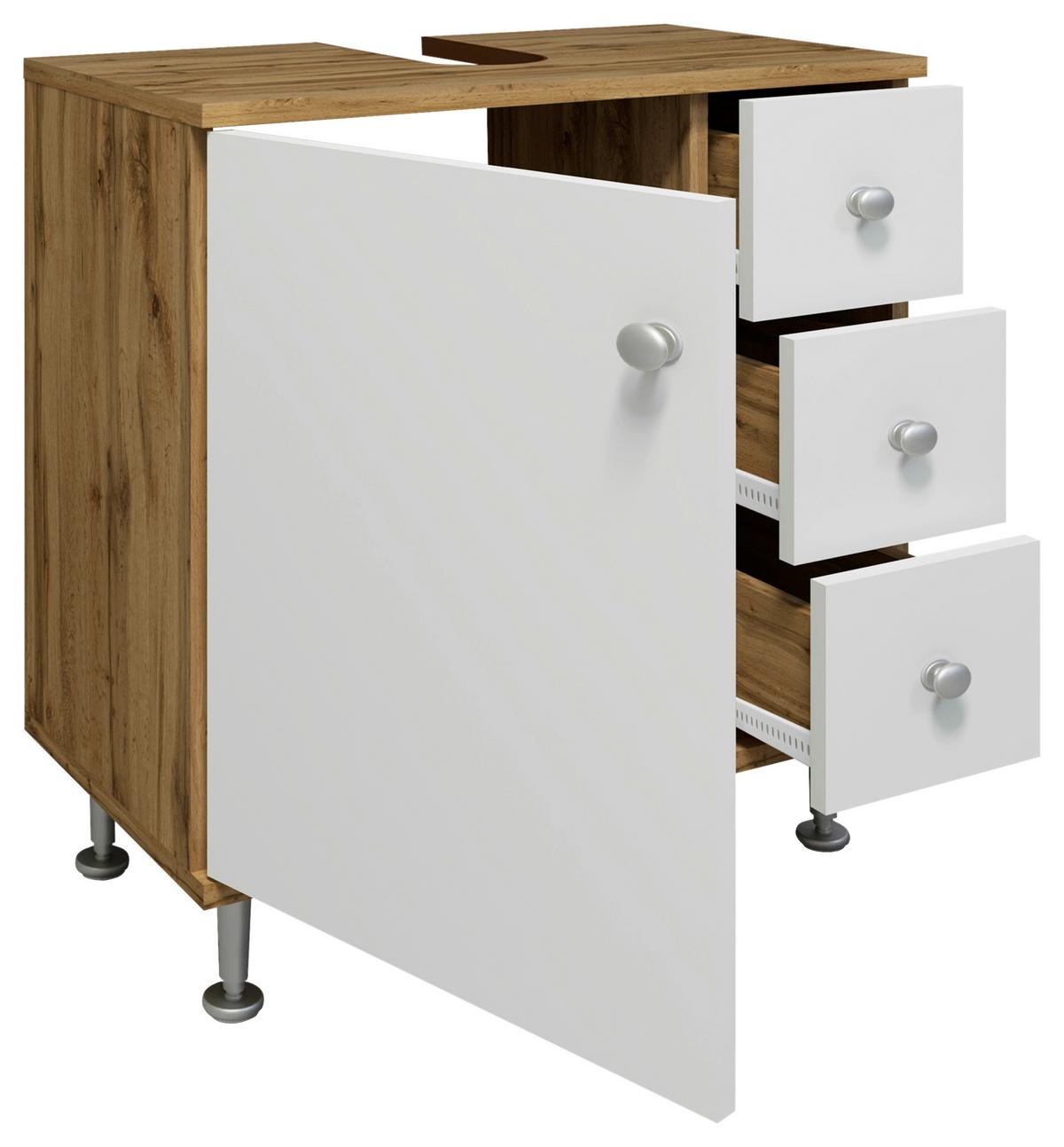 Waschbeckenunterschrank Nilosi M - Honigeiche/Silberfarben, MODERN, Holzwerkstoff (60/61/33cm) - MID.YOU