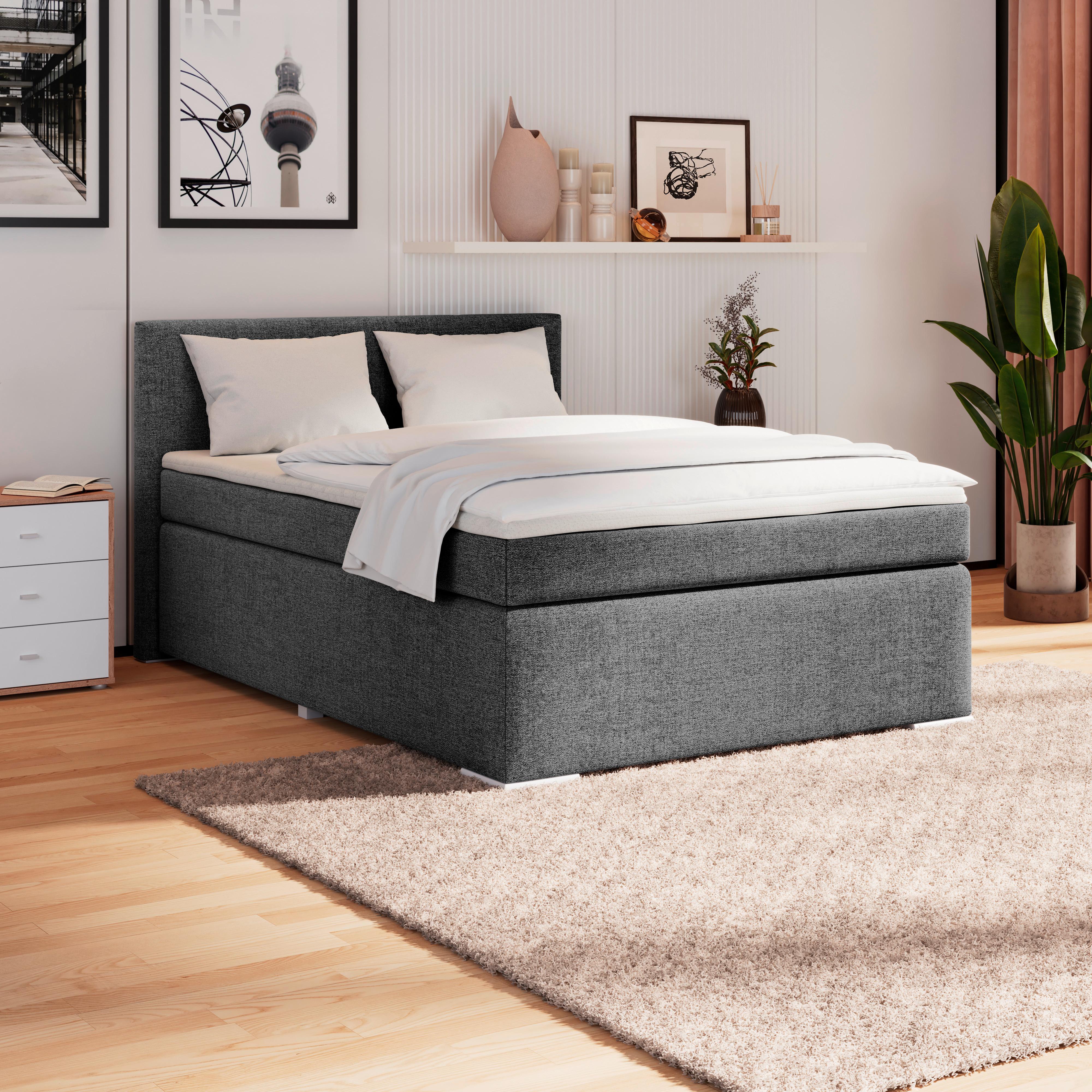 Boxpringbett Mira I Nordic, Lf: 140x200 cm - Alufarben/Graphitfarben, Basics, Textil (140/200cm)