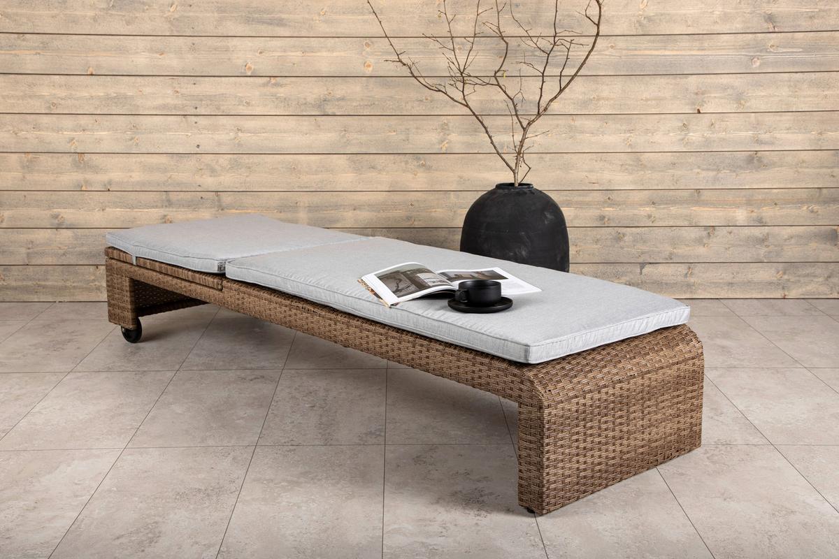 Sonnenliege London - Sandfarben/Hellbraun, KONVENTIONELL, Kunststoff/Textil (60/32/196cm) - Gardenson
