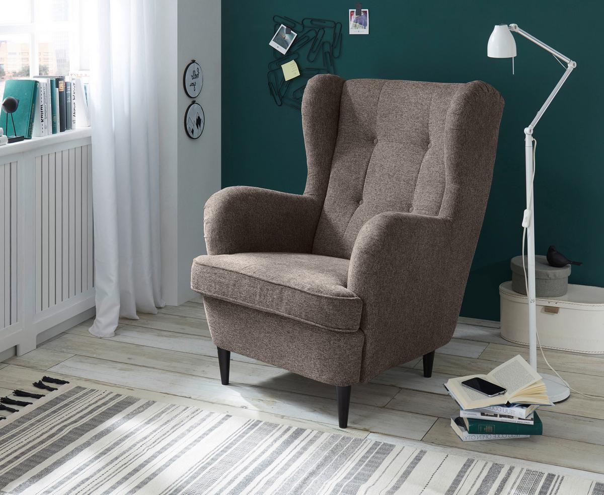 Ohrensessel Oskar Webstoff Espresso - Schwarz/Braun, Basics, Holzwerkstoff/Textil (78/102/98cm) - MID.YOU