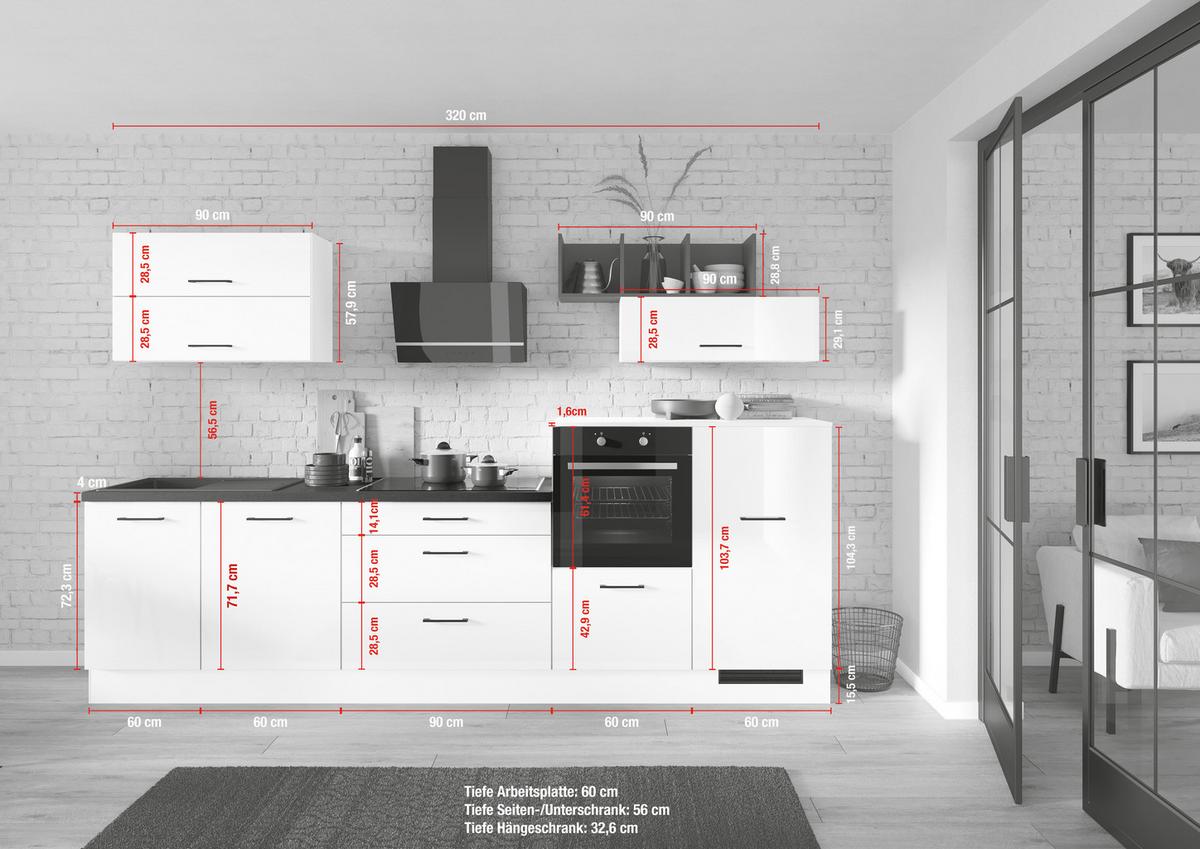 Küchenleerblock Ip4050 - Weiß Hochglanz/Schwarz, Design, Holzwerkstoff (320cm) - Impuls