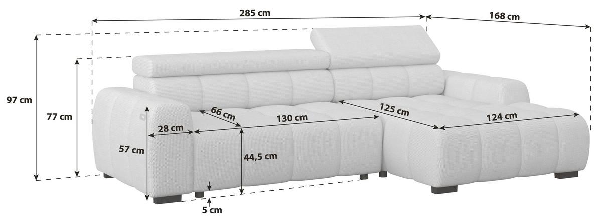 Ecksofa Fargo elektrischer Sitzvorzug Greige 285x168 cm - Greige/Schwarz, Trend, Textil (285/168cm)