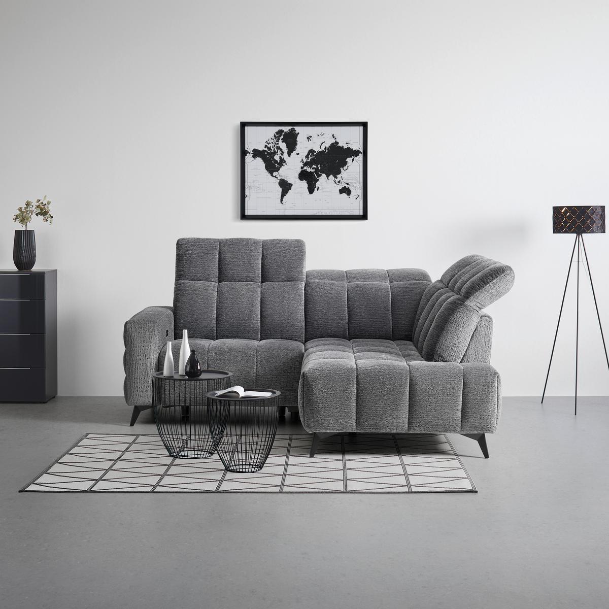 Rohová sedačka PARIS, pravá, tmavě šedá, el.relax.funkce - černá/tmavě šedá, Konvenční, kov/dřevo (215/182cm) - Mömax