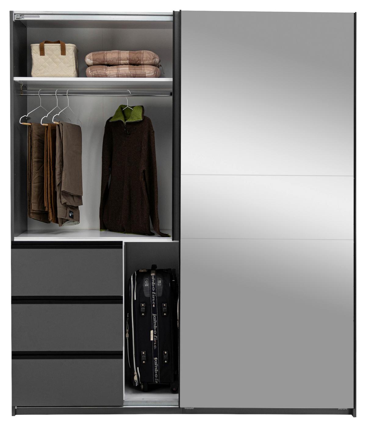 SCHIEBETÜRENSCHRANK Wilma Graphitfarben B: 175cm - Graphitfarben, MODERN, Holzwerkstoff (175/210/61,5cm) - P & B