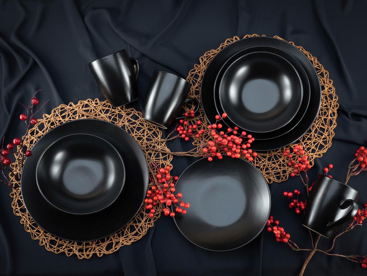 Kombinovaný servis pre 4 osoby, 16 dielny - čierna, Trend, keramika - Creatable