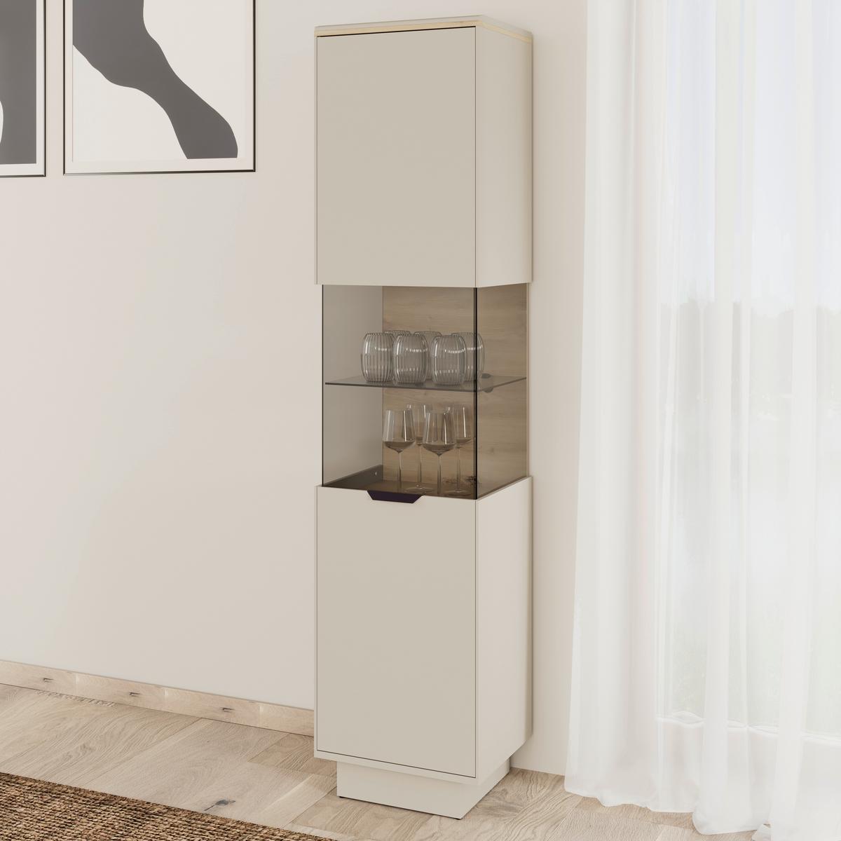 Vitrine Darius Eiche Artisan/Kashmir, B: 45cm - Kaschmir/Schwarz, Trend, Glas/Holzwerkstoff (45/195,5/37cm)