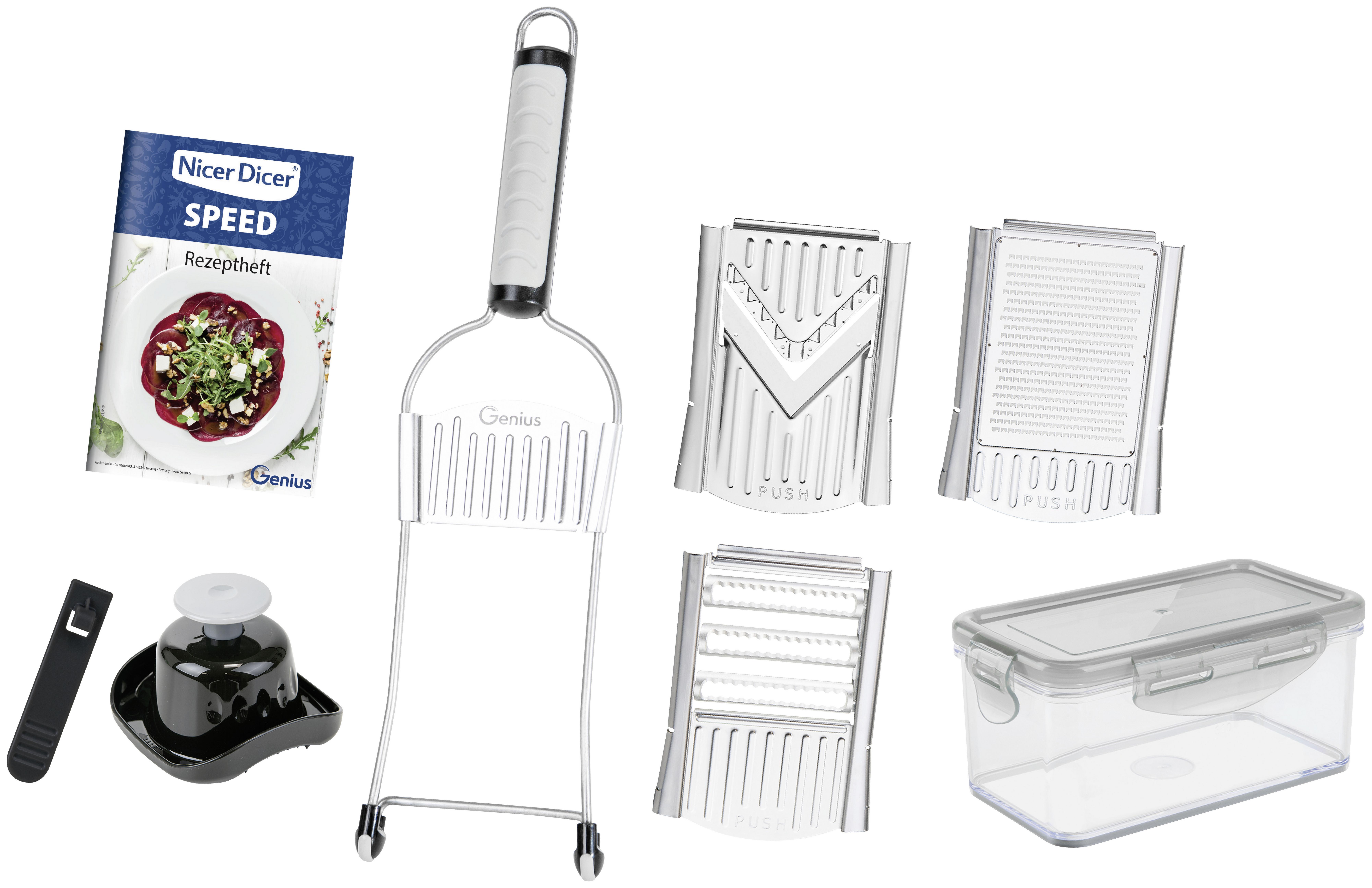 Küchenreibe Nicer Dicer Speed Metall, 9er-Set - Edelstahlfarben, Basics, Metall - Genius
