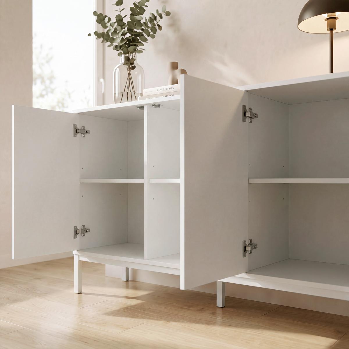 Široká komoda Amber biela MDF/Kov práškovaný - biela, Modern, kov/kompozitné drevo (150/80/40cm) - Bessagi Home