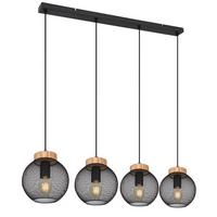 Hängeleuchte H: 120 Cm 4-Flammig, Braun/schwarz - Schwarz/Braun, Basics, Holz/Metall (95/20/120cm) - Globo