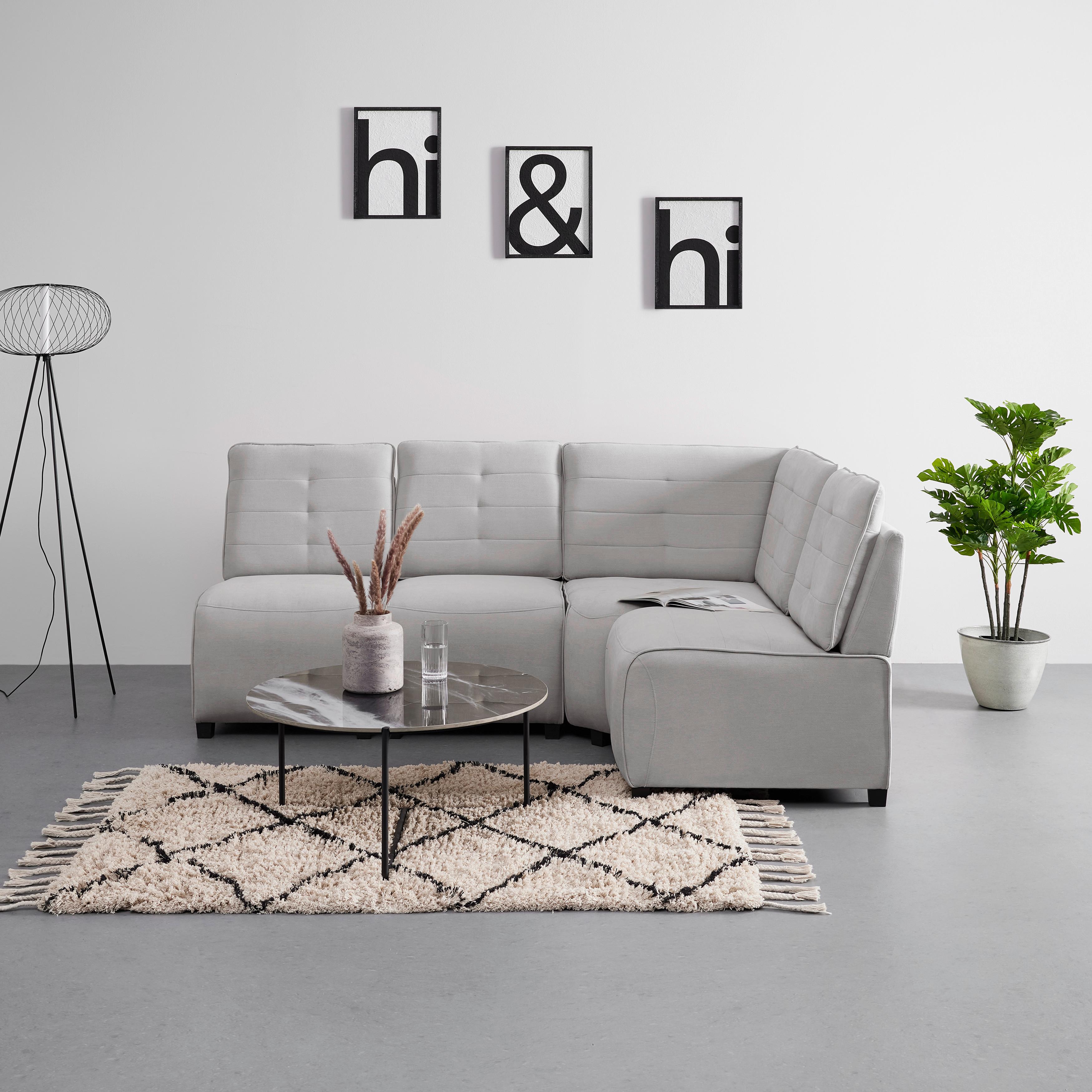 Malá rohová sedačka VICTORIE, světle šedá - černá/světle šedá, Moderní, dřevo/textil (215/154cm) - Bessagi Home
