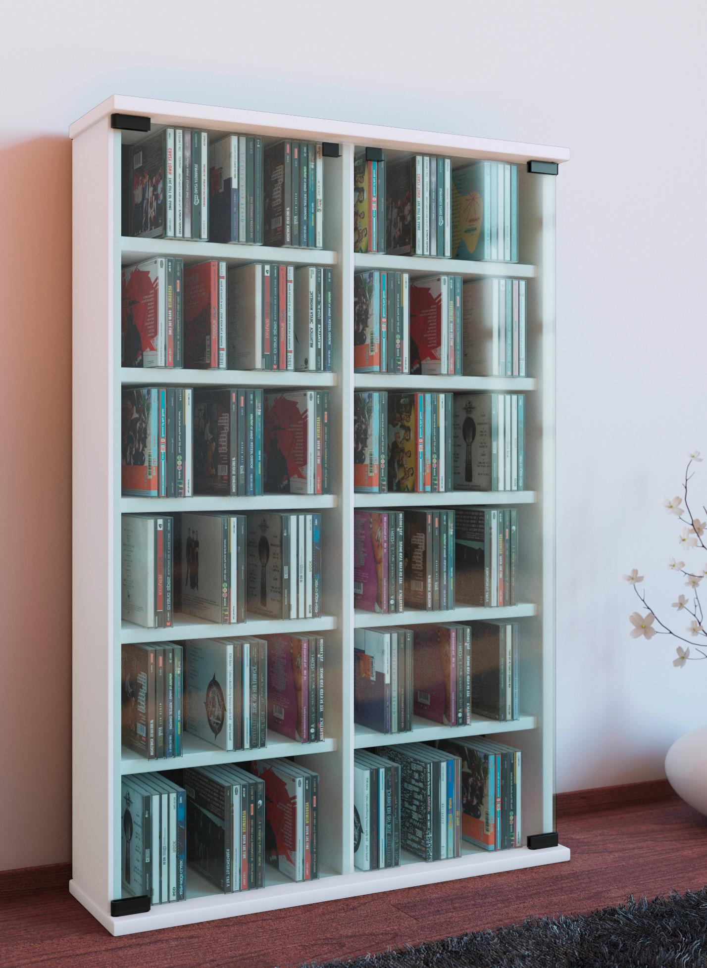Cd Regal Mit Glastüren Roma 60 Cm Weiß - Weiß, Basics, Glas/Holzwerkstoff (60/92/18cm) - MID.YOU