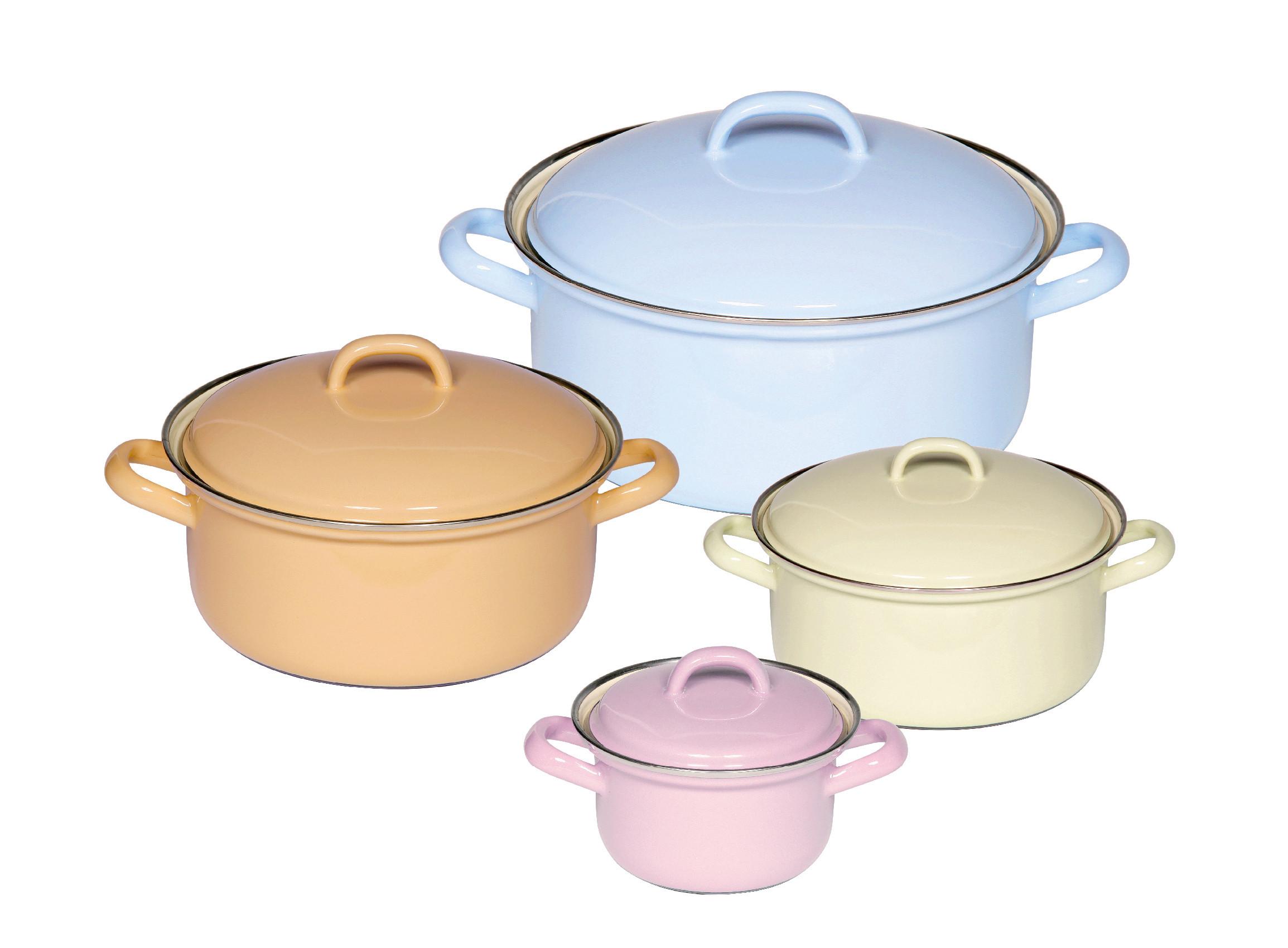 Riess Kochtopfset 8-tlg. Eisen Induktion 4 Deckel - Gelb/Goldfarben, Basics, Metall (38/29/28,5cm) - Riess