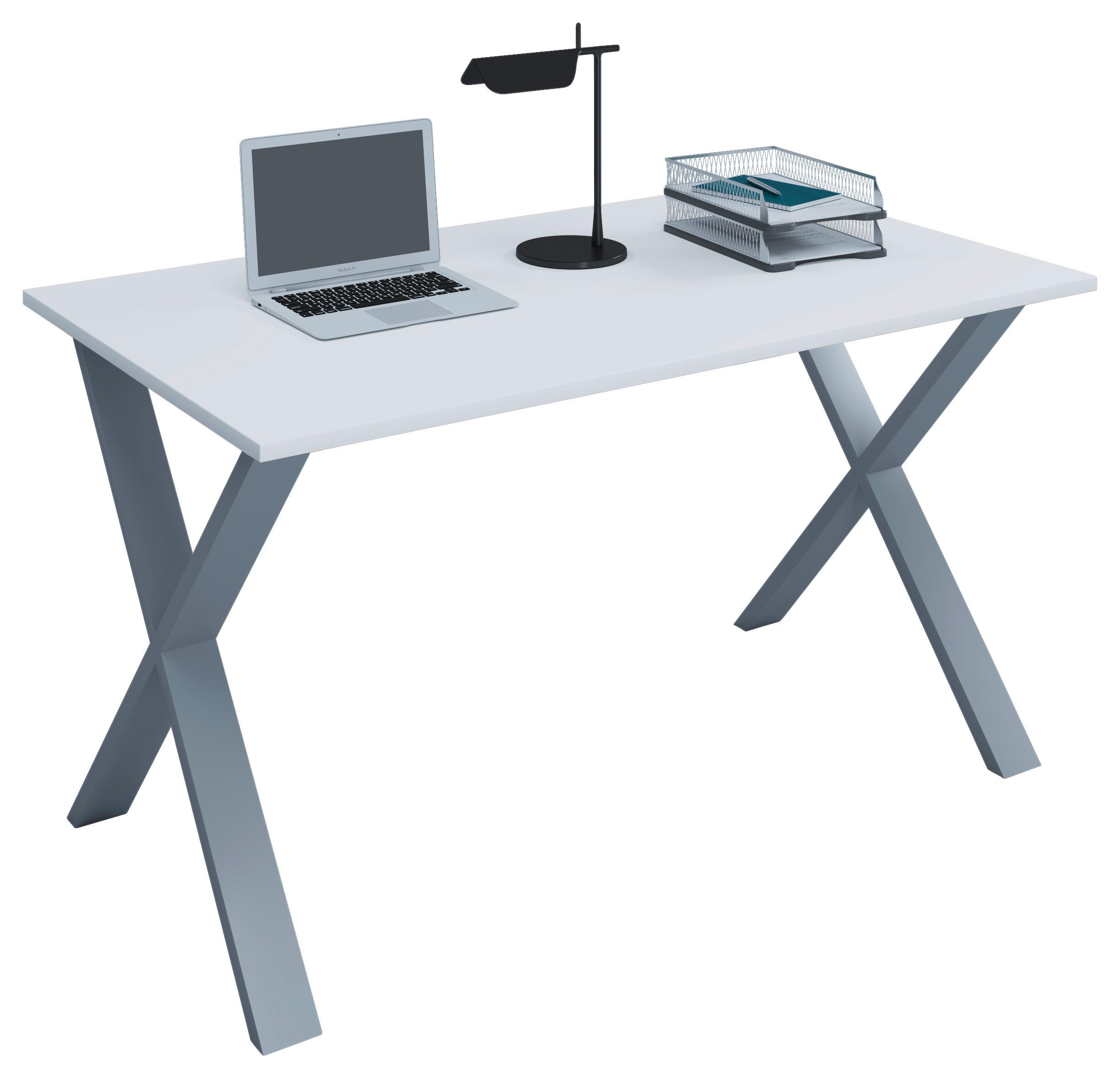 Schreibtisch Lona Silberfarben/Weiß B: 80 cm - Silberfarben/Weiß, MODERN, Holzwerkstoff/Metall (110/80cm) - MID.YOU