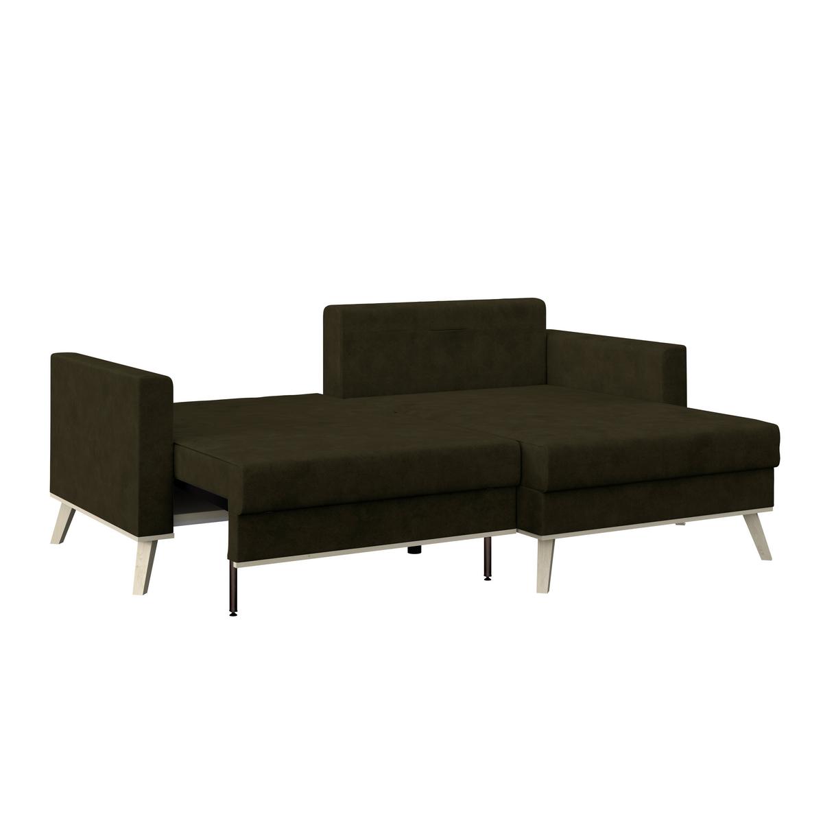 Ecksofa mit Schlaffunktion & Bettkasten Carini Olivgrün - Eichefarben/Creme, Basics, Textil (222/152cm)