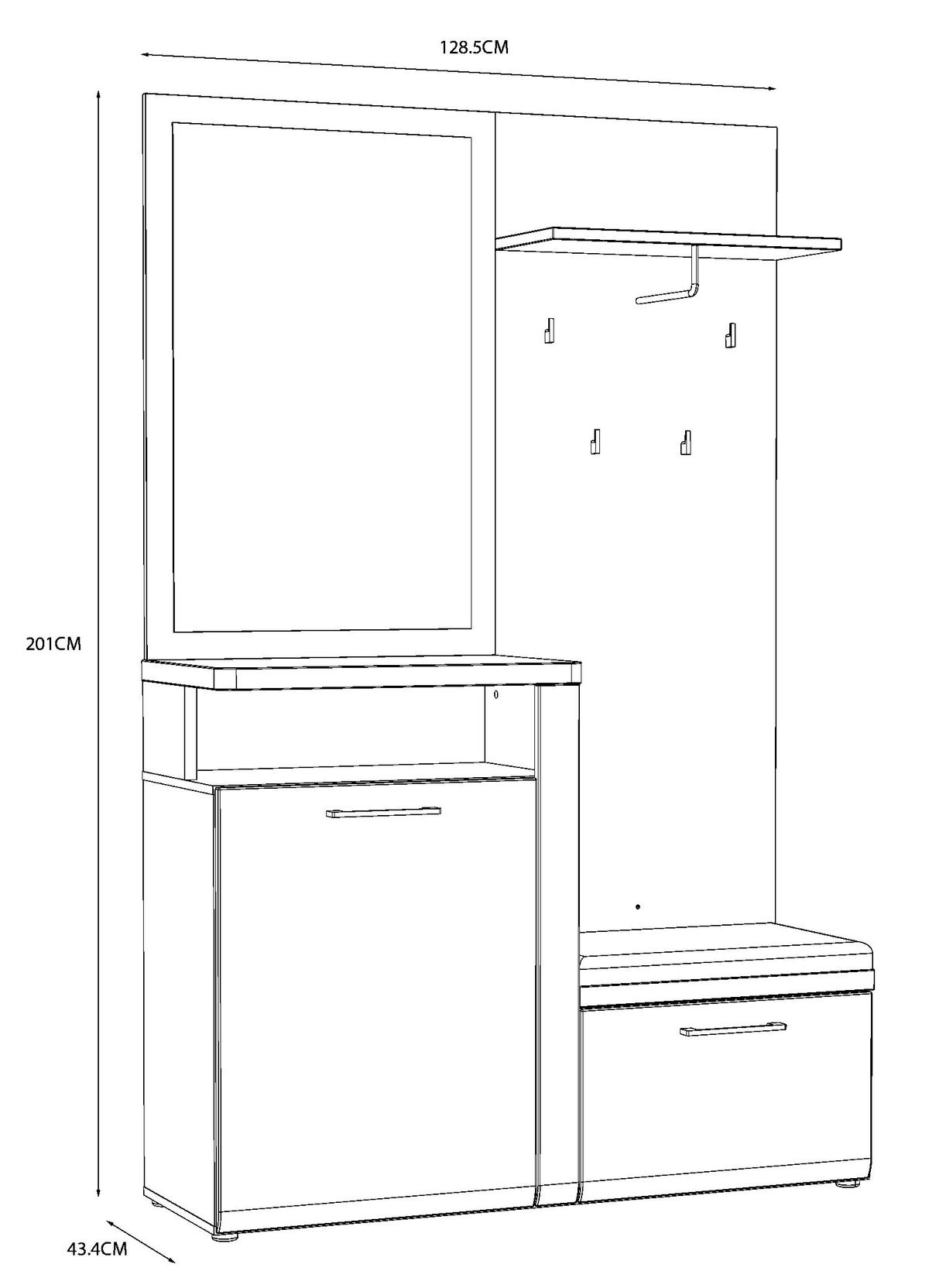 Garderobe Hud Weiß/Eiche Dekor B: 128,8 cm - Weiß/Eiche Artisan, MODERN, Holzwerkstoff (128,8/201/43,4cm) - MID.YOU