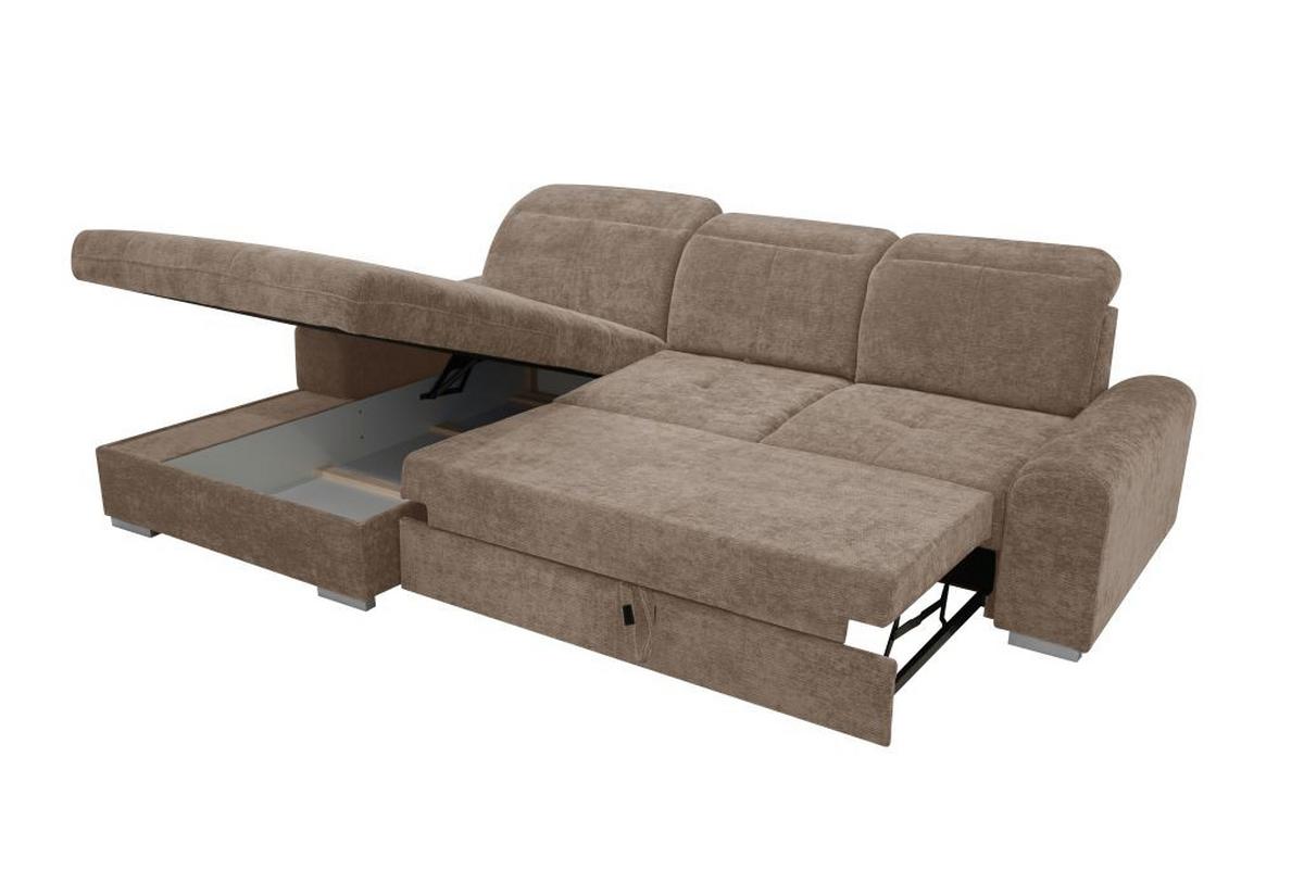 Rohová sedačka MALAGA, ľavá, hnedá ženilka - hnedá/chrómová, Konventionell, kov/drevo (203/286cm) - Ondega