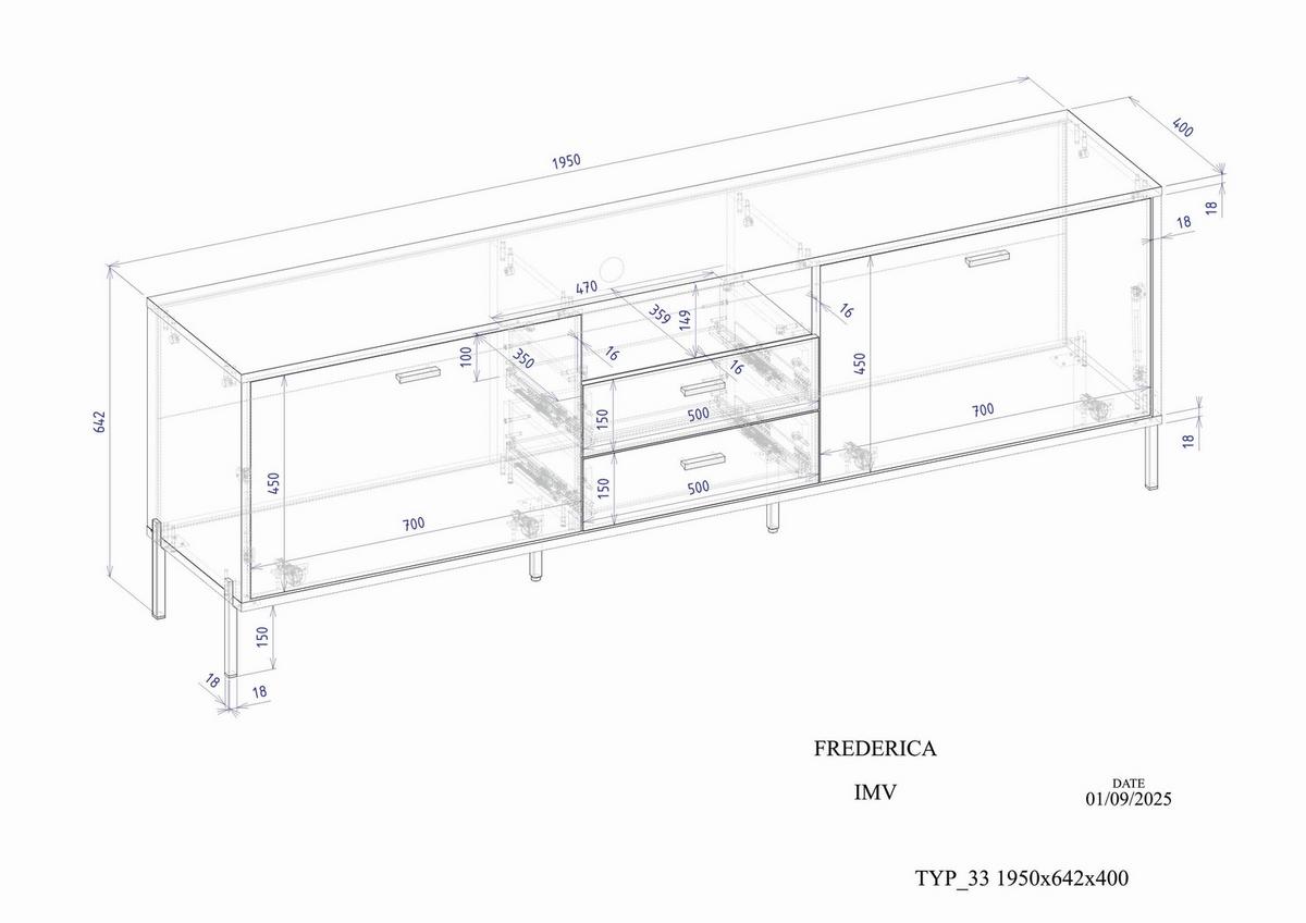 Lowboard Fredericia Eichefarben Kaschmir B: 196 cm - Kaschmir/Eichefarben, Design, Holzwerkstoff (196/65/40cm) - MID.YOU