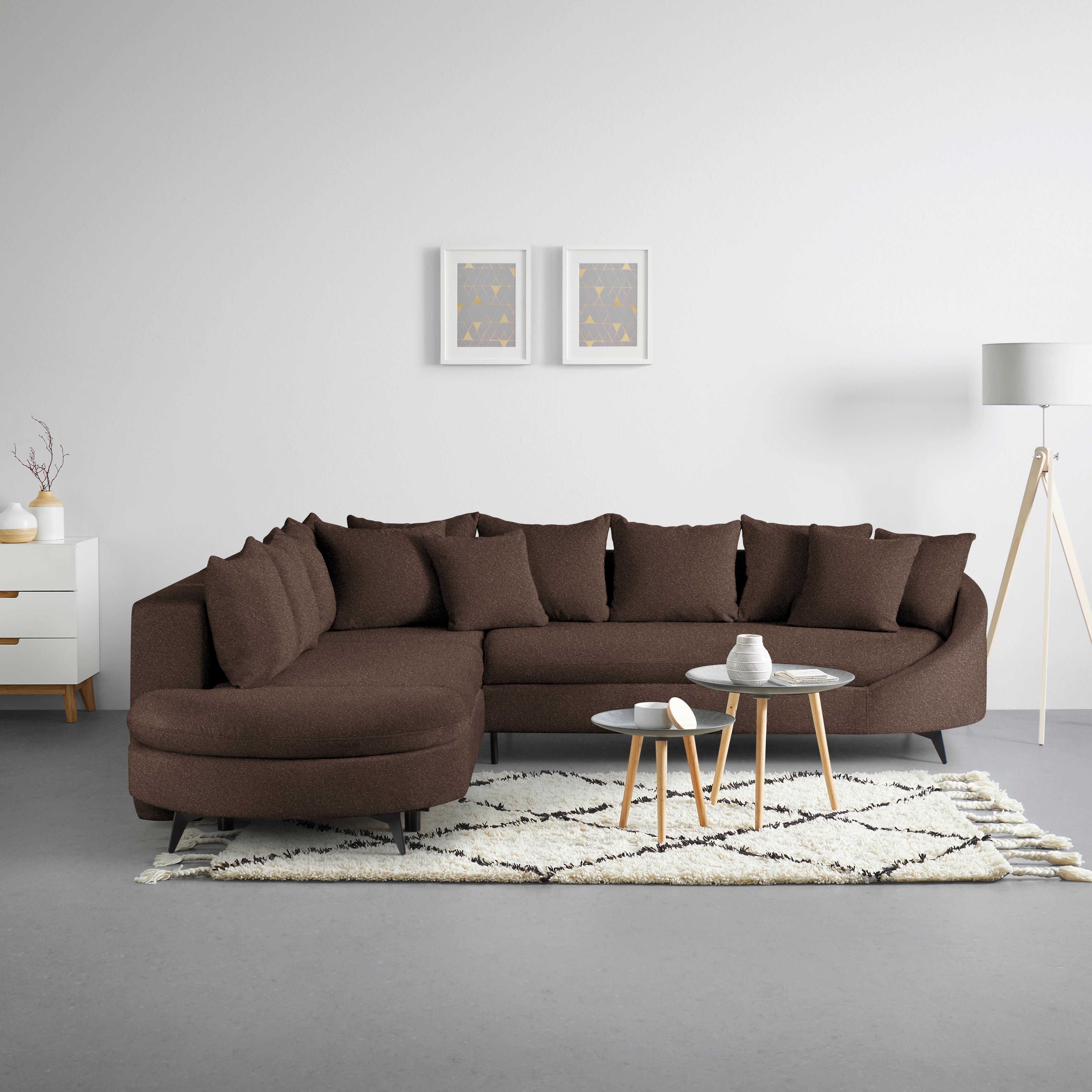 Rohová sedačka AXEL, levá, hnědá tkanina - černá/hnědá, Moderní, kov/textil (250/291cm) - Mömax