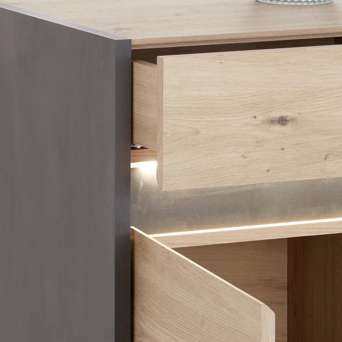 Kommode Inkl. Led, B 95,5cm Salerno, Eiche Dekor - Eichefarben/Grau, MODERN, Holzwerkstoff (95,5/86/40,1cm)