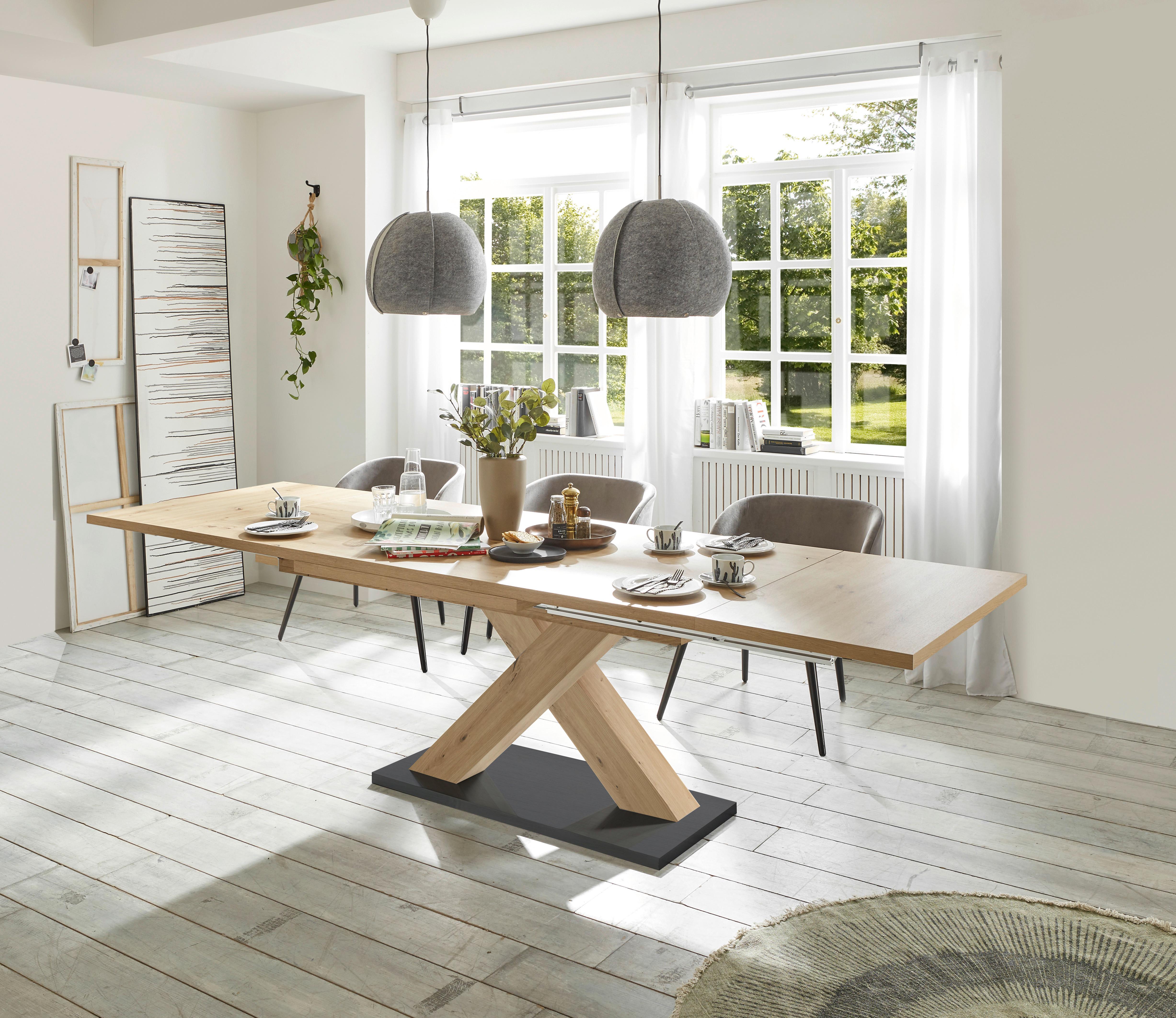 Rozťahovací Stôl Komfort 180 Az - čierna/dub artisan, Moderný, kompozitné drevo (180-280/90/76cm) - Based