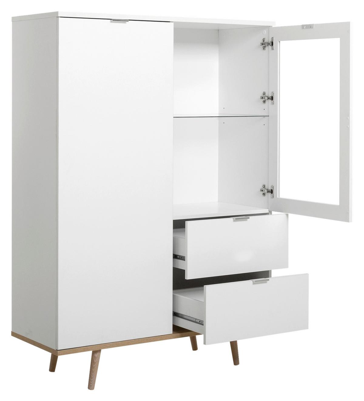 Highboard Mit Glaselementen B 100cm Göteborg, Weiß - Eichefarben/Weiß, KONVENTIONELL, Glas/Holzwerkstoff (100/140/40cm) - MID.YOU