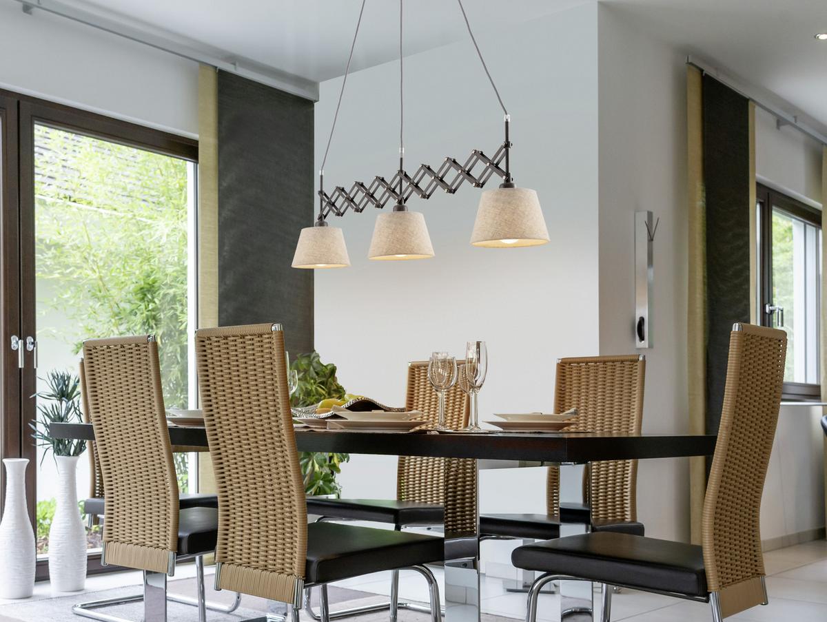 Hängeleuchte Adrienne H:130cm 3-Flammig, ausziehbar - Beige, Trend, Kunststoff/Textil (52-86/130cm) - Näve