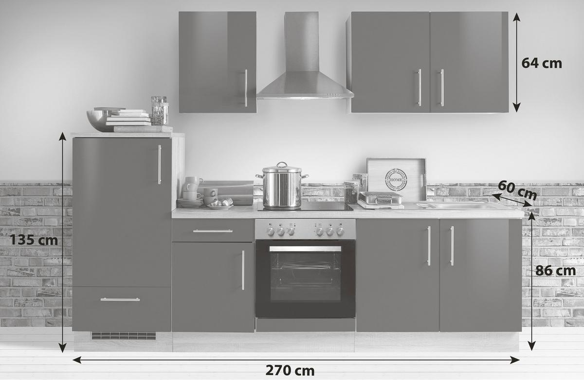 Küchenblock Premium - Weiß Hochglanz/Sonoma Eiche, KONVENTIONELL, Holzwerkstoff (270cm) - Menke