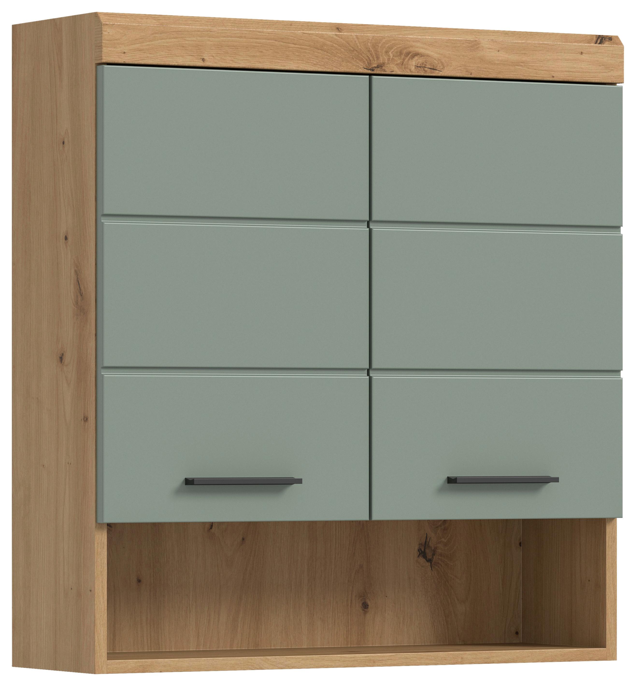 Závesná skrinka Scout, dub, šedo-zelená - čierna/šalviovozelená, Modern, kompozitné drevo/plast (74/79/24cm) - MID.YOU