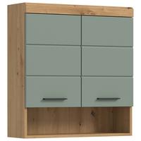 Závesná skrinka Scout, dub, šedo-zelená - čierna/šalviovozelená, Modern, kompozitné drevo/plast (74/79/24cm) - MID.YOU